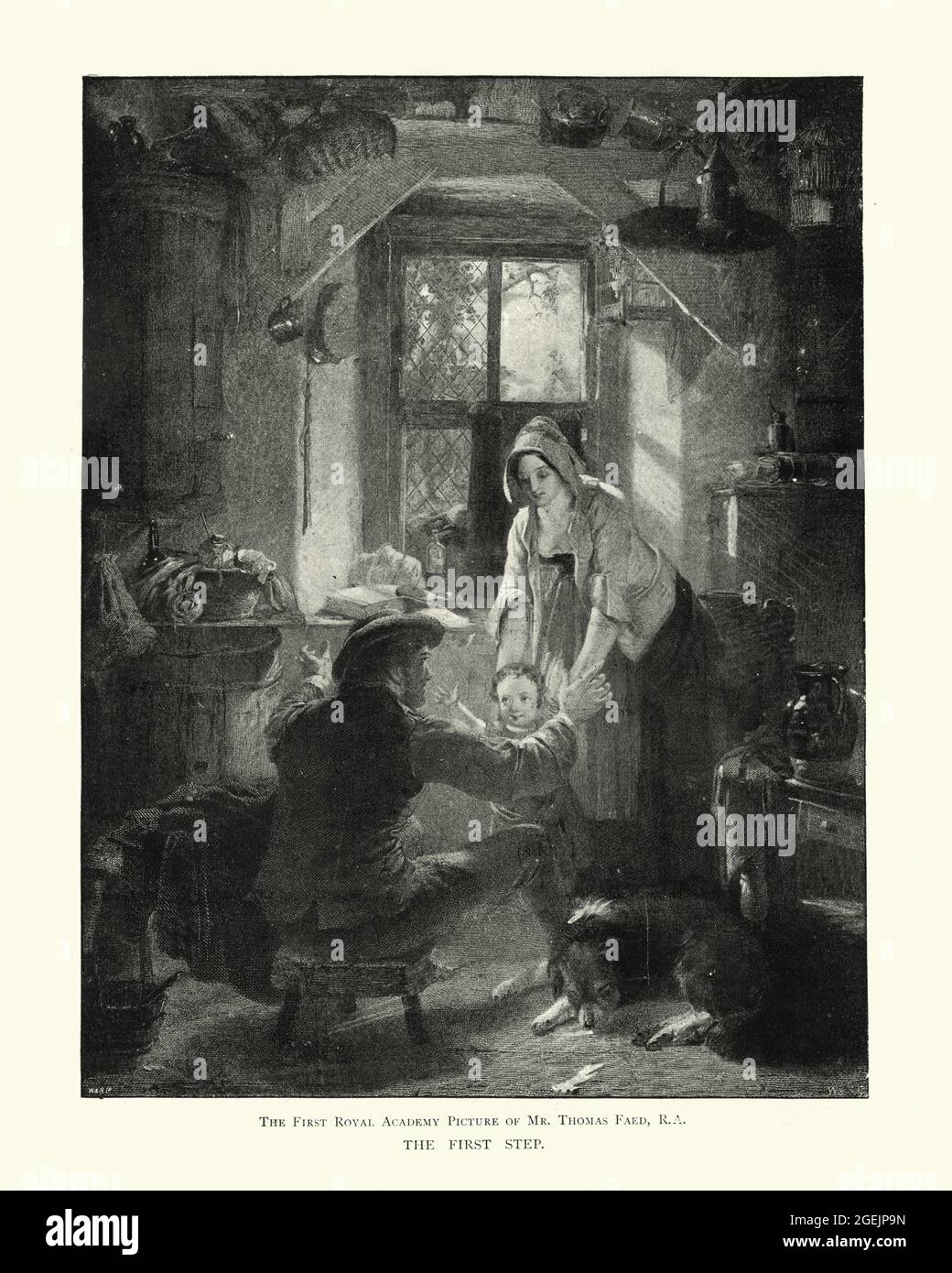 Illustration ancienne de la première étape après la peinture de Thomas Faed, 19e siècle Banque D'Images