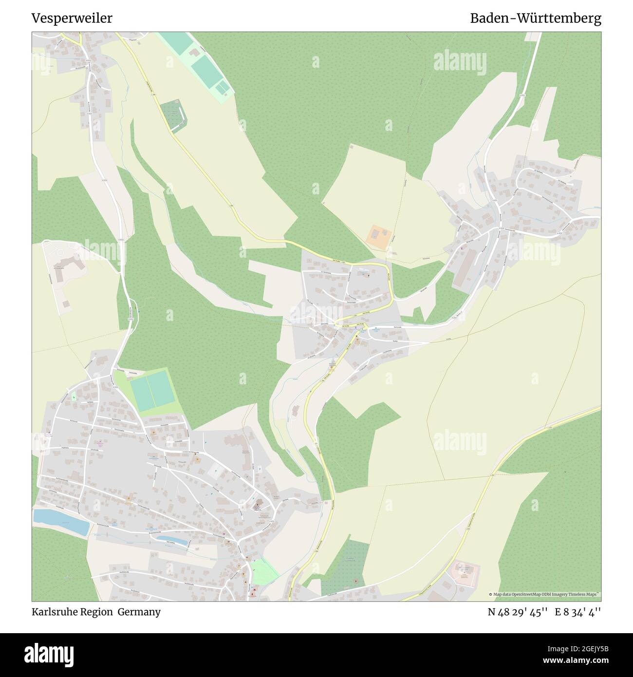 Vesperweiler, région de Karlsruhe, Allemagne, Bade-Wurtemberg, N 48 29' 45'', E 8 34' 4'', carte, Timeless carte publiée en 2021. Les voyageurs, les explorateurs et les aventuriers comme Florence Nightingale, David Livingstone, Ernest Shackleton, Lewis et Clark et Sherlock Holmes se sont appuyés sur des cartes pour planifier leurs voyages dans les coins les plus reculés du monde. Timeless Maps dresse la carte de la plupart des sites du monde, montrant ainsi la réalisation de grands rêves Banque D'Images