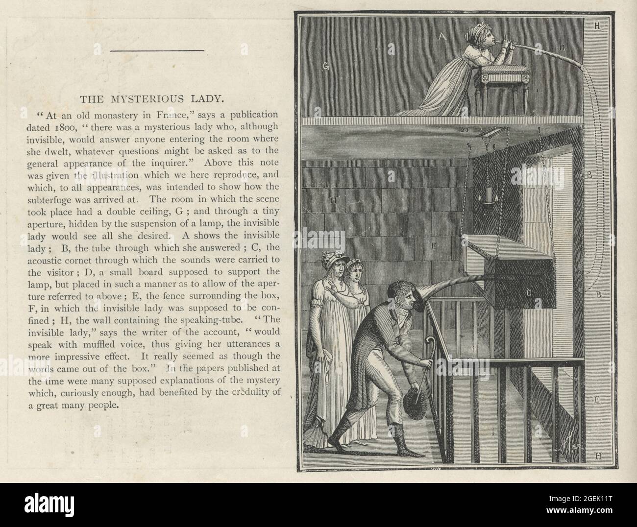 Illustration vintage du mystérieux tour de dame invisible, France 1800. Dans un vieux monastique en France, il y avait une mystérieuse dame qui, bien qu'invisible Banque D'Images