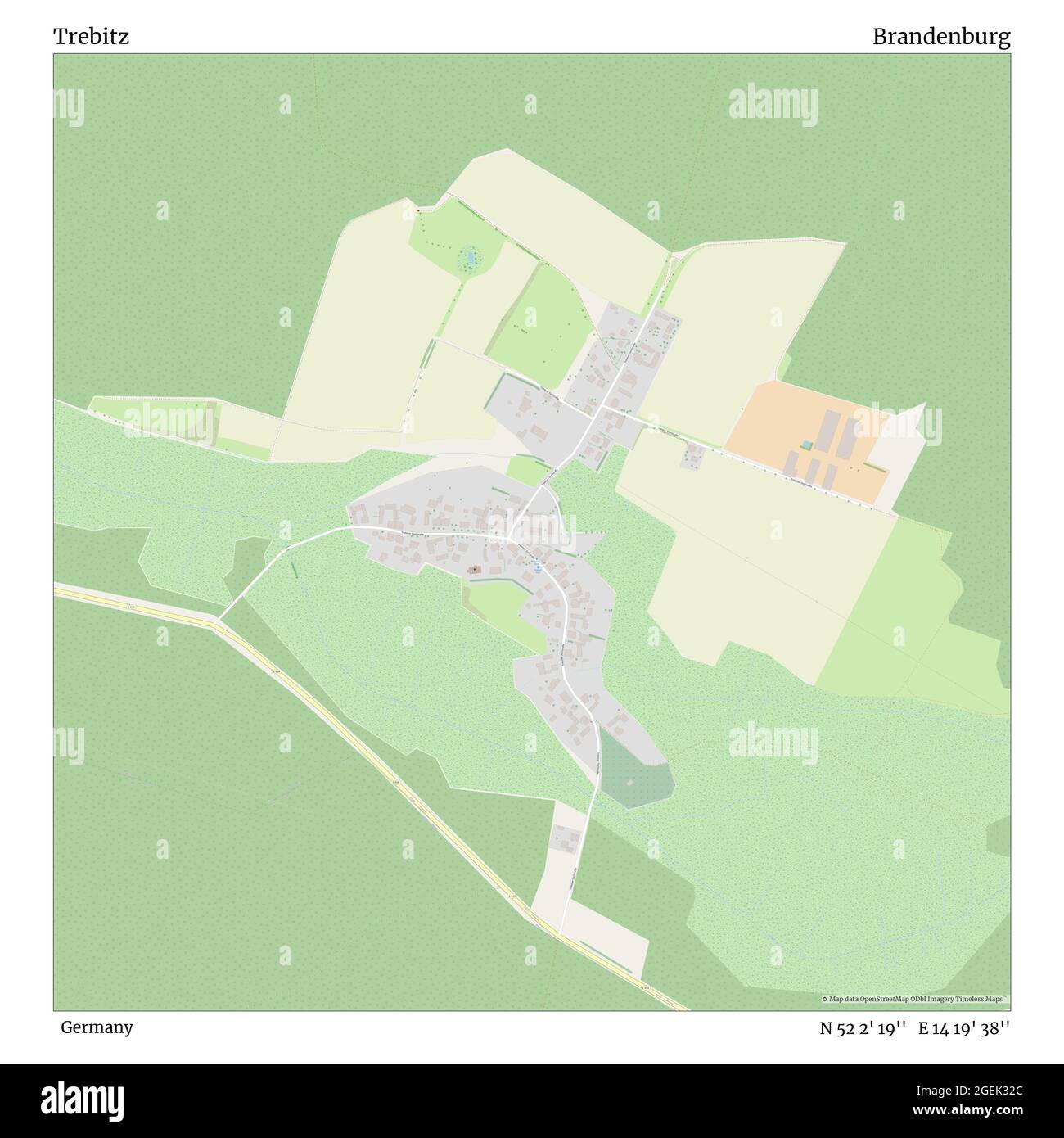 Trebitz, Allemagne, Brandebourg, N 52 2' 19'', E 14 19' 38'', carte, carte intemporelle publiée en 2021. Les voyageurs, les explorateurs et les aventuriers comme Florence Nightingale, David Livingstone, Ernest Shackleton, Lewis et Clark et Sherlock Holmes se sont appuyés sur des cartes pour planifier leurs voyages dans les coins les plus reculés du monde. Timeless Maps dresse la carte de la plupart des sites du monde, montrant ainsi la réalisation de grands rêves Banque D'Images