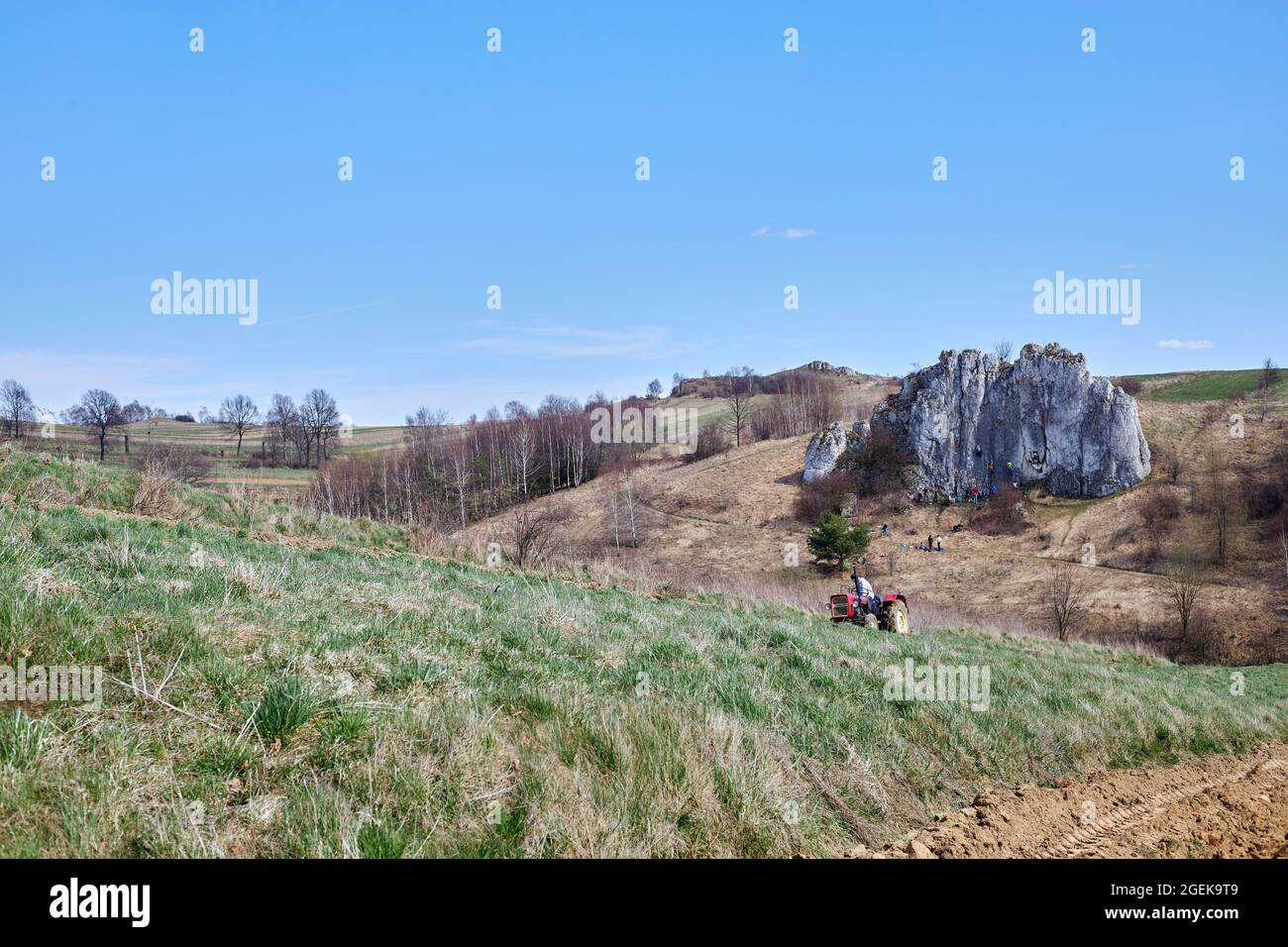 Vue panoramique sur le rocher de Racuch, mur d'escalade dans le sud de la Pologne Banque D'Images