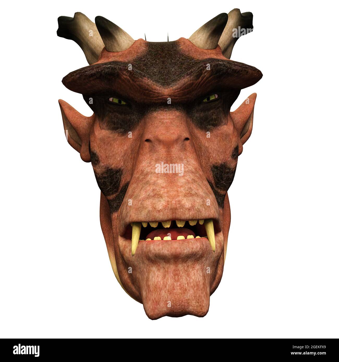 Illustration 3D d'un joli visage de diable de dessin animé. Objet de rendu isolé Banque D'Images