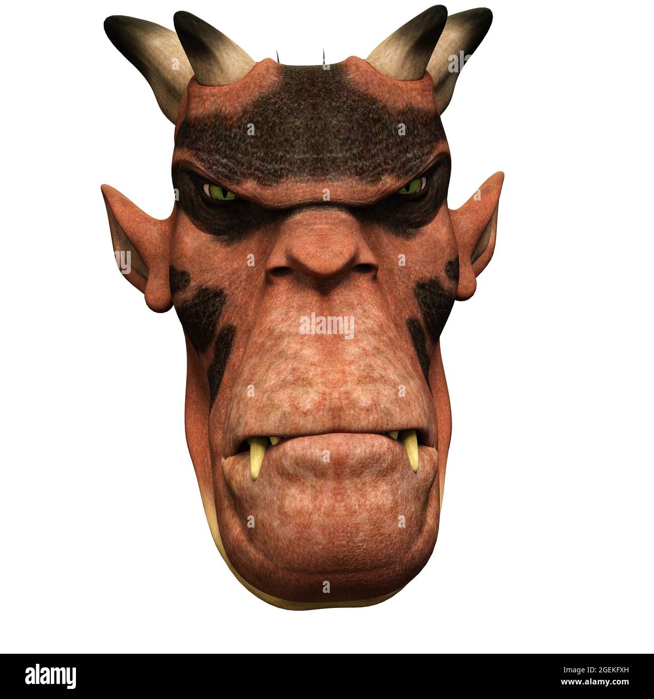 Illustration 3D d'un joli visage de diable de dessin animé. Objet de rendu isolé Banque D'Images