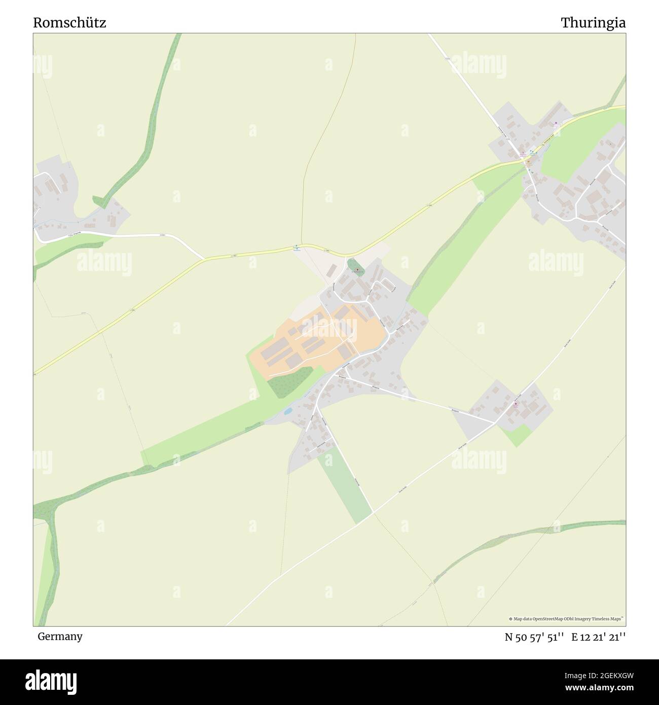 Romschütz, Allemagne, Thuringe, N 50 57' 51'', E 12 21' 21'', carte, carte intemporelle publiée en 2021. Les voyageurs, les explorateurs et les aventuriers comme Florence Nightingale, David Livingstone, Ernest Shackleton, Lewis et Clark et Sherlock Holmes se sont appuyés sur des cartes pour planifier leurs voyages dans les coins les plus reculés du monde. Timeless Maps dresse la carte de la plupart des sites du monde, montrant ainsi la réalisation de grands rêves Banque D'Images