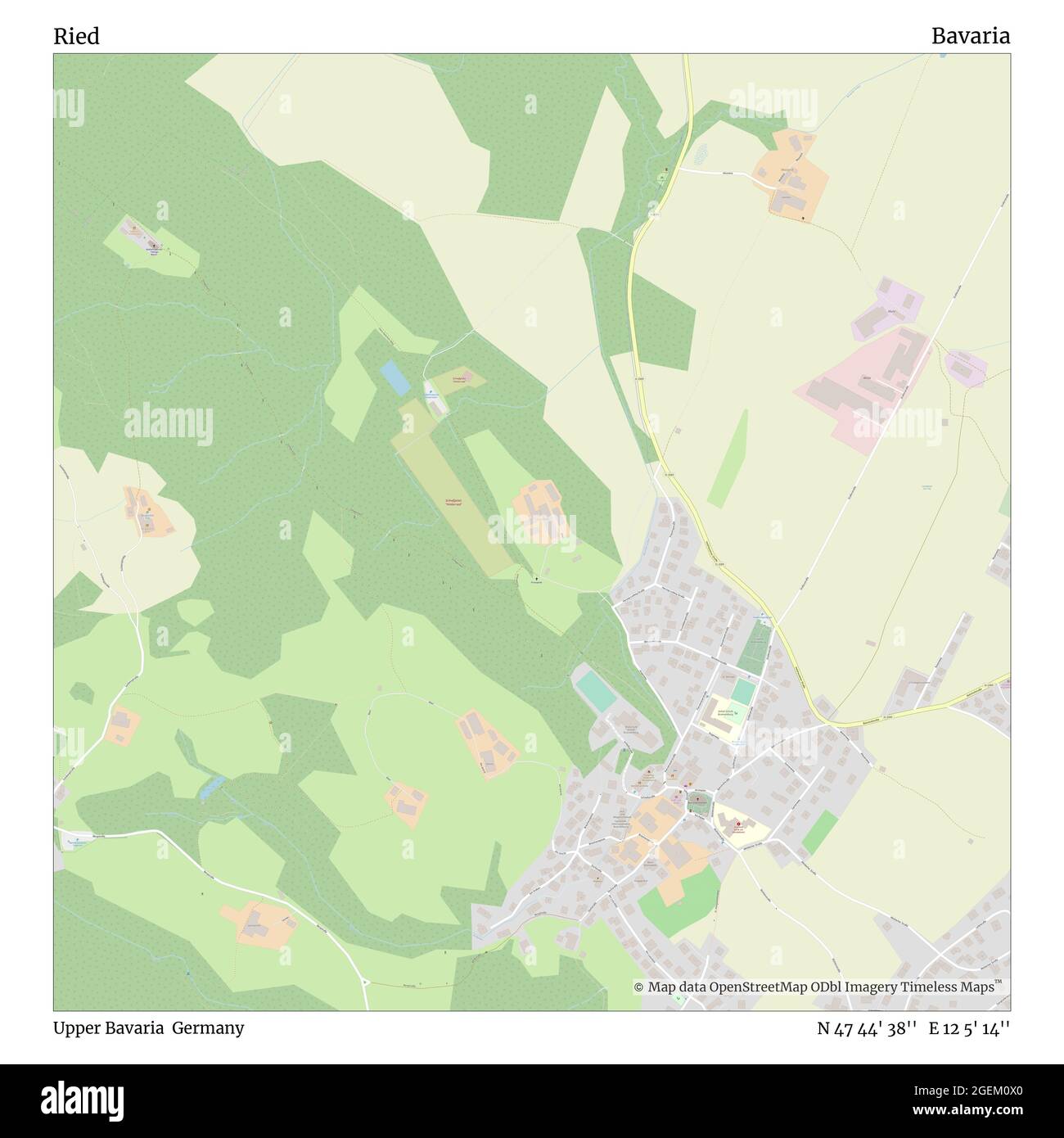 Ried, haute-Bavière, Allemagne, Bavière, N 47 44' 38'', E 12 5' 14'', carte, carte intemporelle publiée en 2021. Les voyageurs, les explorateurs et les aventuriers comme Florence Nightingale, David Livingstone, Ernest Shackleton, Lewis et Clark et Sherlock Holmes se sont appuyés sur des cartes pour planifier leurs voyages dans les coins les plus reculés du monde. Timeless Maps dresse la carte de la plupart des sites du monde, montrant ainsi la réalisation de grands rêves Banque D'Images