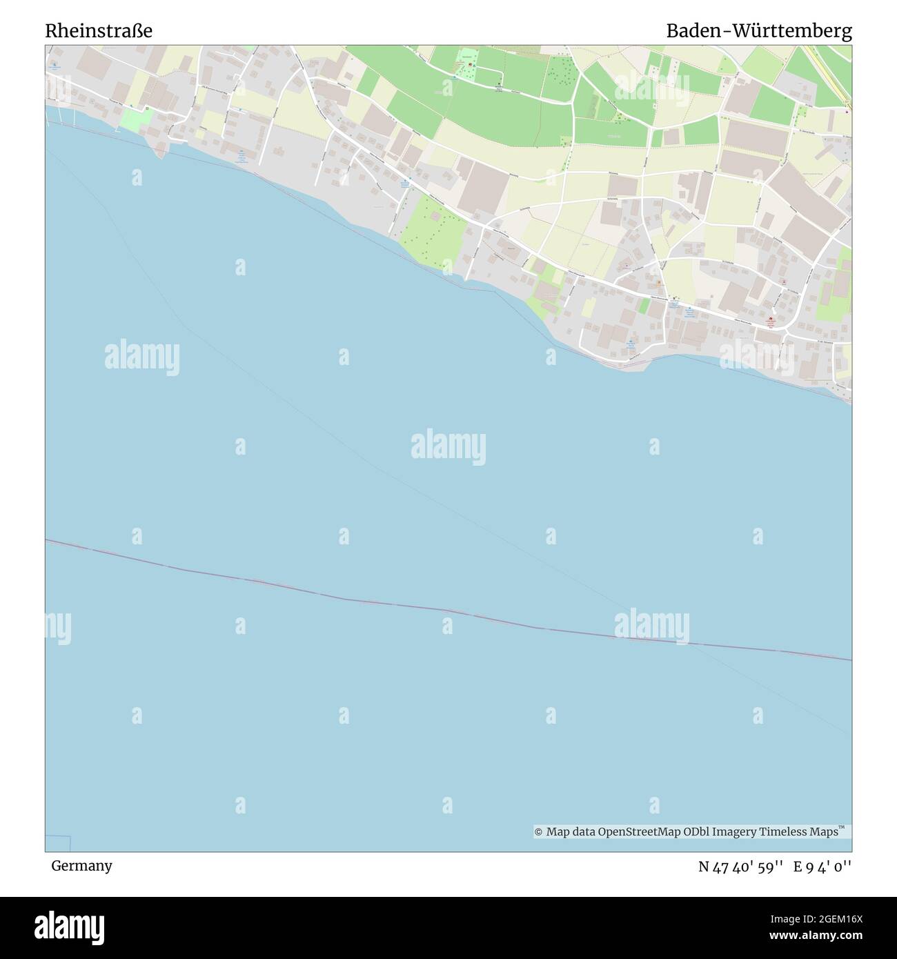 Rheinstraße, Allemagne, Bade-Wurtemberg, N 47 40' 59'', E 9 4' 0'', carte, carte intemporelle publiée en 2021. Les voyageurs, les explorateurs et les aventuriers comme Florence Nightingale, David Livingstone, Ernest Shackleton, Lewis et Clark et Sherlock Holmes se sont appuyés sur des cartes pour planifier leurs voyages dans les coins les plus reculés du monde. Timeless Maps dresse la carte de la plupart des sites du monde, montrant ainsi la réalisation de grands rêves Banque D'Images