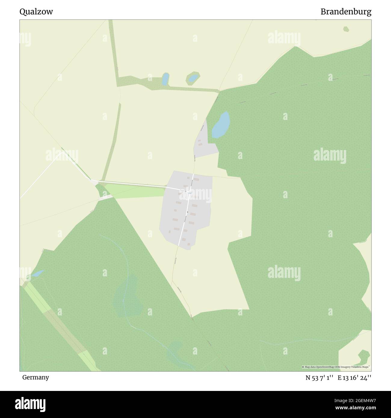 Qualzow, Allemagne, Brandebourg, N 53 7' 1'', E 13 16' 24'', carte, carte intemporelle publiée en 2021. Les voyageurs, les explorateurs et les aventuriers comme Florence Nightingale, David Livingstone, Ernest Shackleton, Lewis et Clark et Sherlock Holmes se sont appuyés sur des cartes pour planifier leurs voyages dans les coins les plus reculés du monde. Timeless Maps dresse la carte de la plupart des sites du monde, montrant ainsi la réalisation de grands rêves Banque D'Images