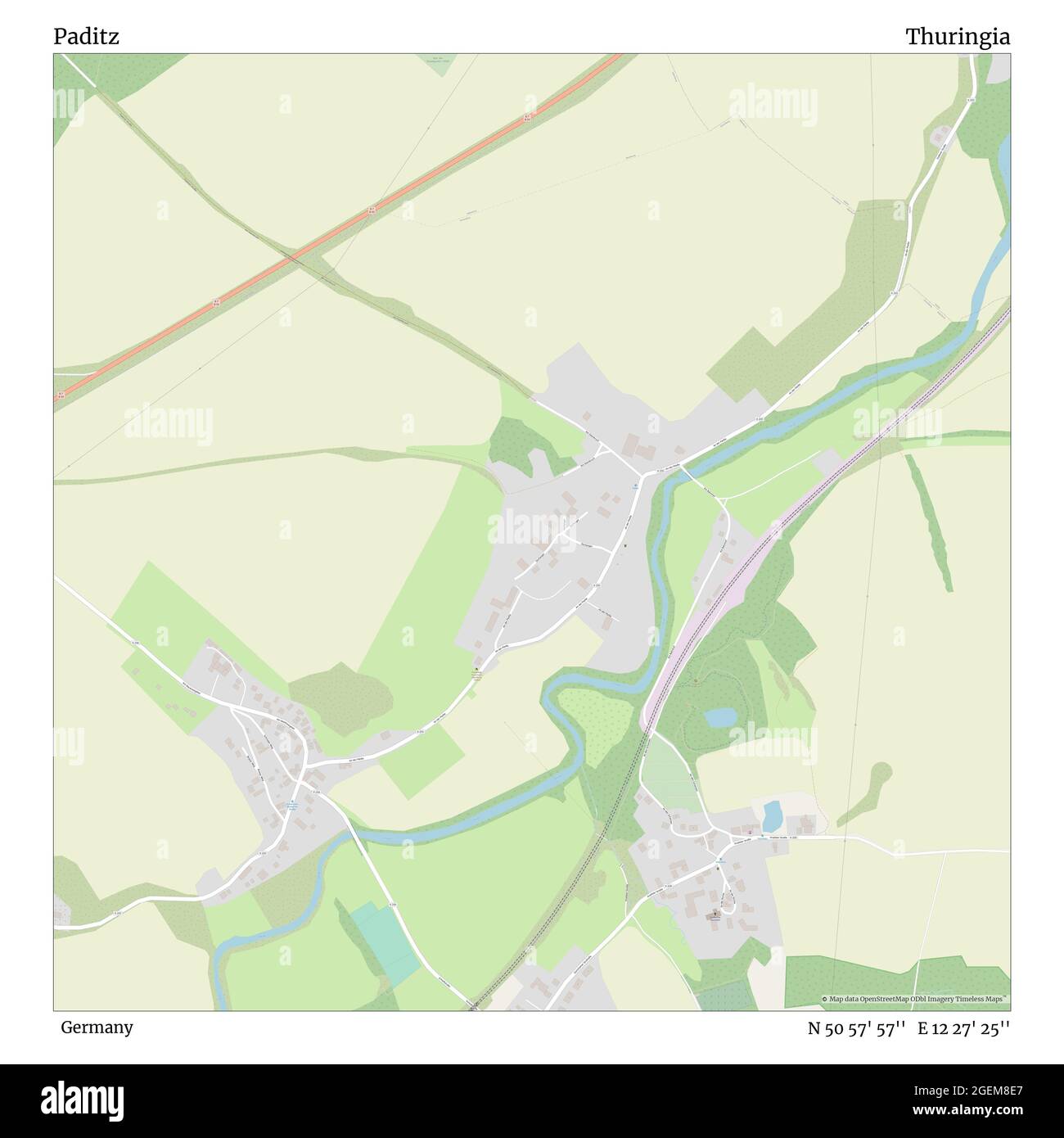 Paditz, Allemagne, Thuringe, N 50 57' 57'', E 12 27' 25'', carte, carte intemporelle publiée en 2021. Les voyageurs, les explorateurs et les aventuriers comme Florence Nightingale, David Livingstone, Ernest Shackleton, Lewis et Clark et Sherlock Holmes se sont appuyés sur des cartes pour planifier leurs voyages dans les coins les plus reculés du monde. Timeless Maps dresse la carte de la plupart des sites du monde, montrant ainsi la réalisation de grands rêves Banque D'Images