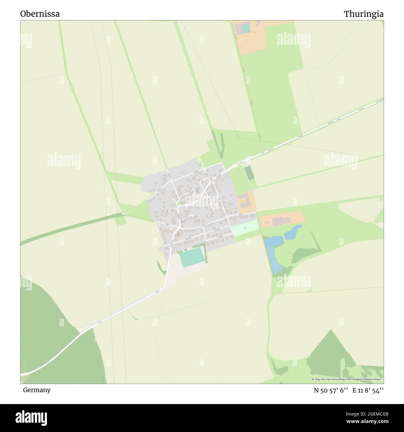 Obernissa, Allemagne, Thuringe, N 50 57' 6'', E 11 8' 54'', carte, carte intemporelle publiée en 2021. Les voyageurs, les explorateurs et les aventuriers comme Florence Nightingale, David Livingstone, Ernest Shackleton, Lewis et Clark et Sherlock Holmes se sont appuyés sur des cartes pour planifier leurs voyages dans les coins les plus reculés du monde. Timeless Maps dresse la carte de la plupart des sites du monde, montrant ainsi la réalisation de grands rêves Banque D'Images