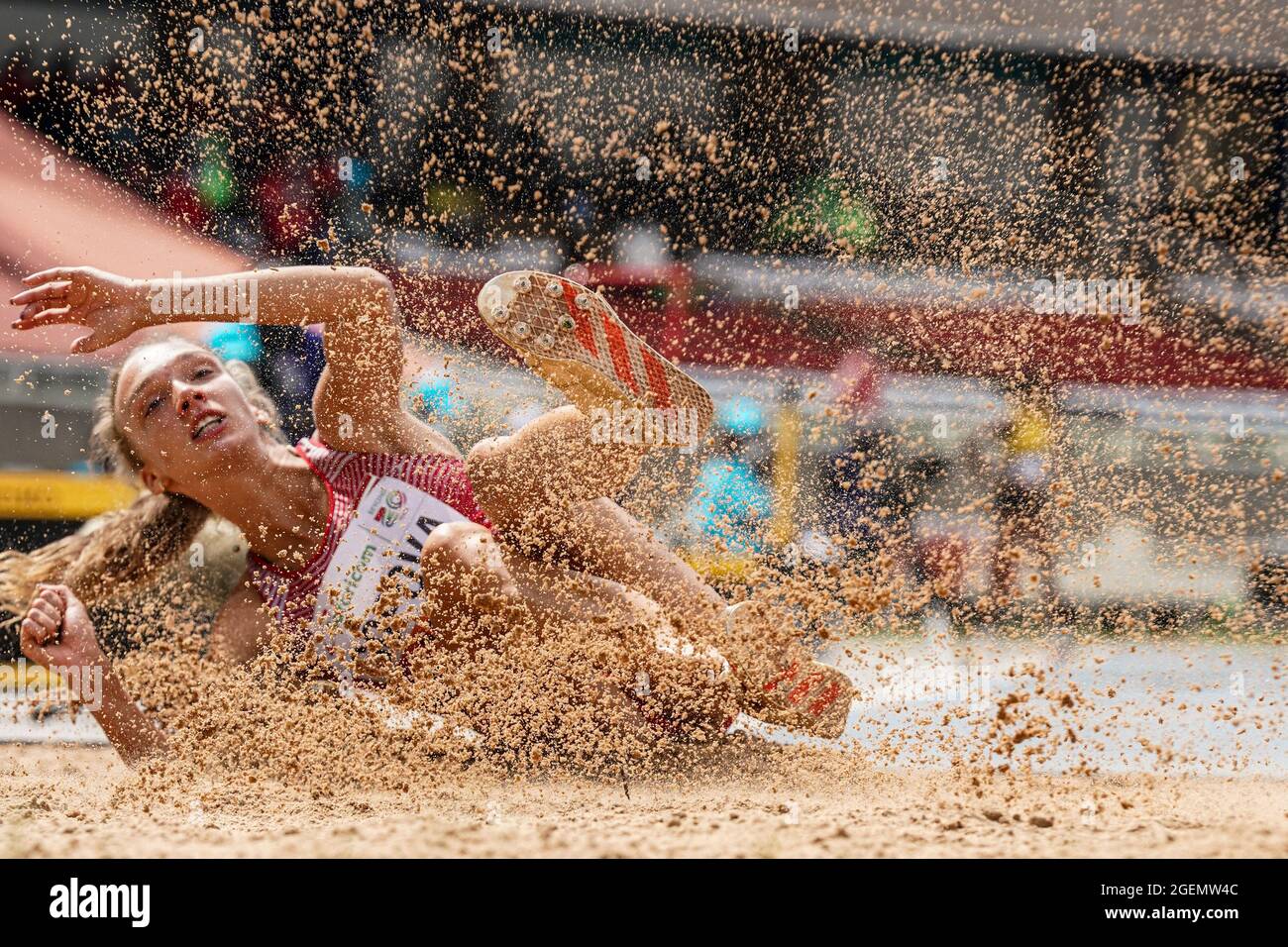 Nairobi, Kenya. 20 août 2021. Darja Sopova, de Lettonie, participe à la triple finale de saut féminin aux Championnats du monde d'athlétisme U20 2021 à Nairobi, Kenya, le 20 août 2021. Credit: Zhang Yu/Xinhua/Alay Live News Banque D'Images