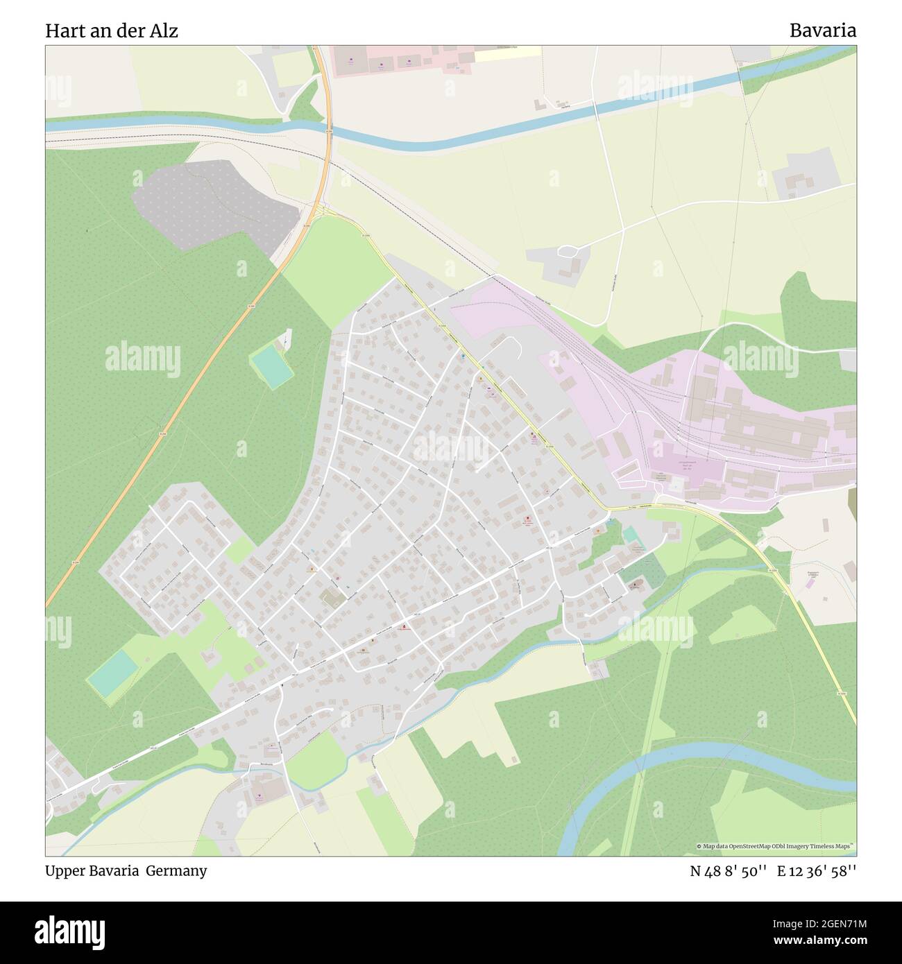 HART an der Alz, haute-Bavière, Allemagne, Bavière, N 48 8' 50'', E 12 36' 58'', carte, Timeless carte publiée en 2021. Les voyageurs, les explorateurs et les aventuriers comme Florence Nightingale, David Livingstone, Ernest Shackleton, Lewis et Clark et Sherlock Holmes se sont appuyés sur des cartes pour planifier leurs voyages dans les coins les plus reculés du monde. Timeless Maps dresse la carte de la plupart des sites du monde, montrant ainsi la réalisation de grands rêves Banque D'Images