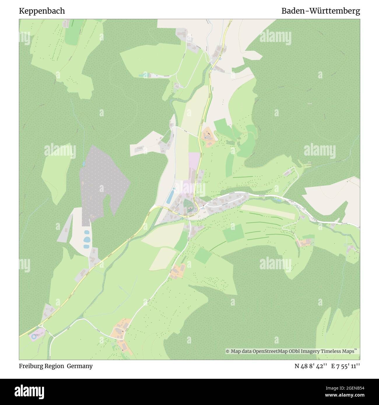 Keppenbach, région de Fribourg, Allemagne, Bade-Wurtemberg, N 48 8' 42'', E 7 55' 11'', carte, carte intemporelle publiée en 2021. Les voyageurs, les explorateurs et les aventuriers comme Florence Nightingale, David Livingstone, Ernest Shackleton, Lewis et Clark et Sherlock Holmes se sont appuyés sur des cartes pour planifier leurs voyages dans les coins les plus reculés du monde. Timeless Maps dresse la carte de la plupart des sites du monde, montrant ainsi la réalisation de grands rêves Banque D'Images