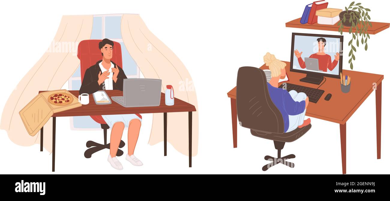 Réunion d'affaires en ligne via ordinateurs et ordinateurs portables Illustration de Vecteur