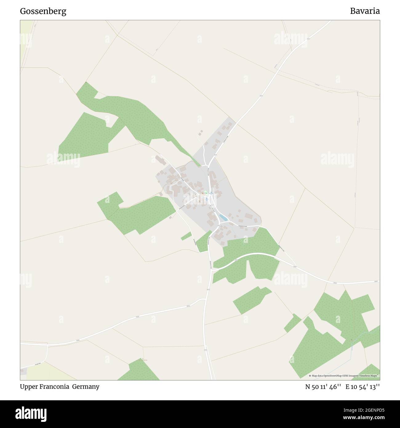 Gossenberg, haute-Franconie, Allemagne, Bavière, N 50 11' 46'', E 10 54' 13'', carte, carte intemporelle publiée en 2021. Les voyageurs, les explorateurs et les aventuriers comme Florence Nightingale, David Livingstone, Ernest Shackleton, Lewis et Clark et Sherlock Holmes se sont appuyés sur des cartes pour planifier leurs voyages dans les coins les plus reculés du monde. Timeless Maps dresse la carte de la plupart des sites du monde, montrant ainsi la réalisation de grands rêves Banque D'Images