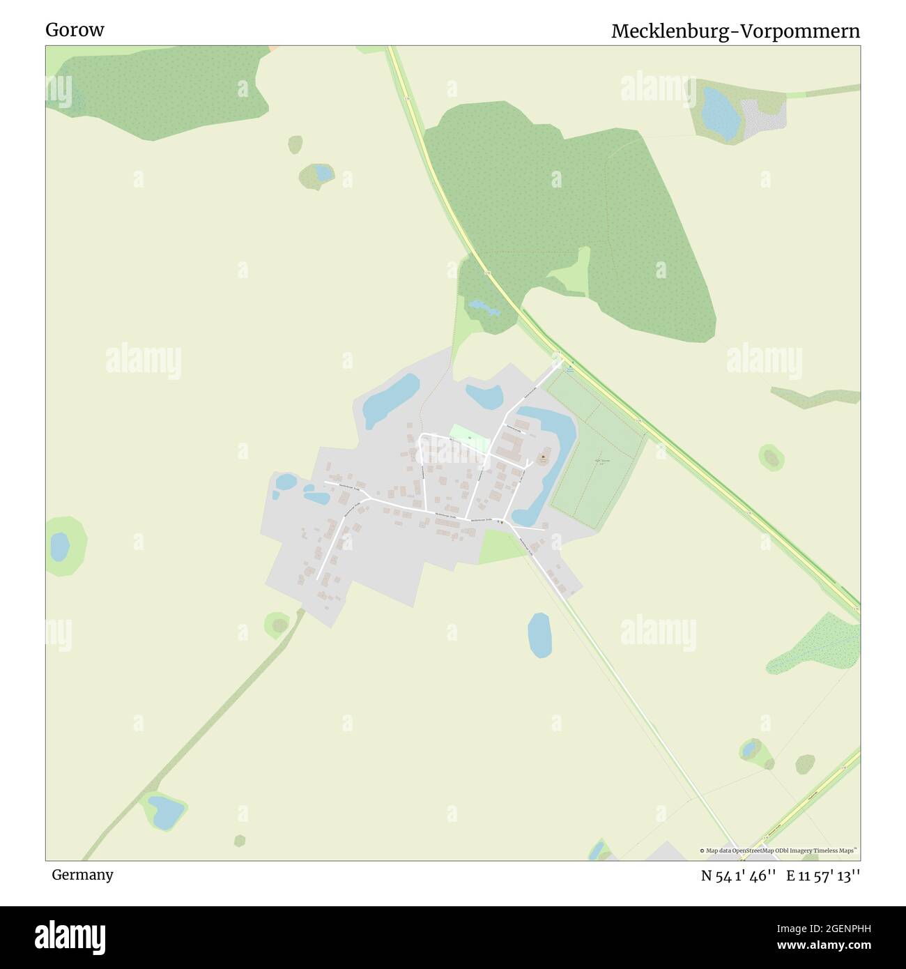 Gorow, Allemagne, Mecklembourg-Poméranie-Occidentale, N 54 1' 46'', E 11 57' 13'', carte, carte intemporelle publiée en 2021. Les voyageurs, les explorateurs et les aventuriers comme Florence Nightingale, David Livingstone, Ernest Shackleton, Lewis et Clark et Sherlock Holmes se sont appuyés sur des cartes pour planifier leurs voyages dans les coins les plus reculés du monde. Timeless Maps dresse la carte de la plupart des sites du monde, montrant ainsi la réalisation de grands rêves Banque D'Images