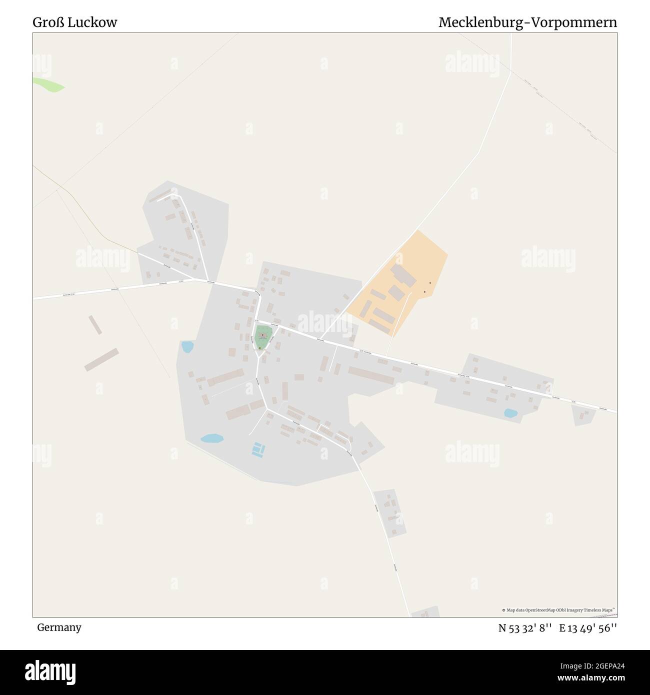 Groß Luckow, Allemagne, Mecklembourg-Poméranie-Occidentale, N 53 32' 8'', E 13 49' 56'', carte, carte intemporelle publiée en 2021. Les voyageurs, les explorateurs et les aventuriers comme Florence Nightingale, David Livingstone, Ernest Shackleton, Lewis et Clark et Sherlock Holmes se sont appuyés sur des cartes pour planifier leurs voyages dans les coins les plus reculés du monde. Timeless Maps dresse la carte de la plupart des sites du monde, montrant ainsi la réalisation de grands rêves Banque D'Images