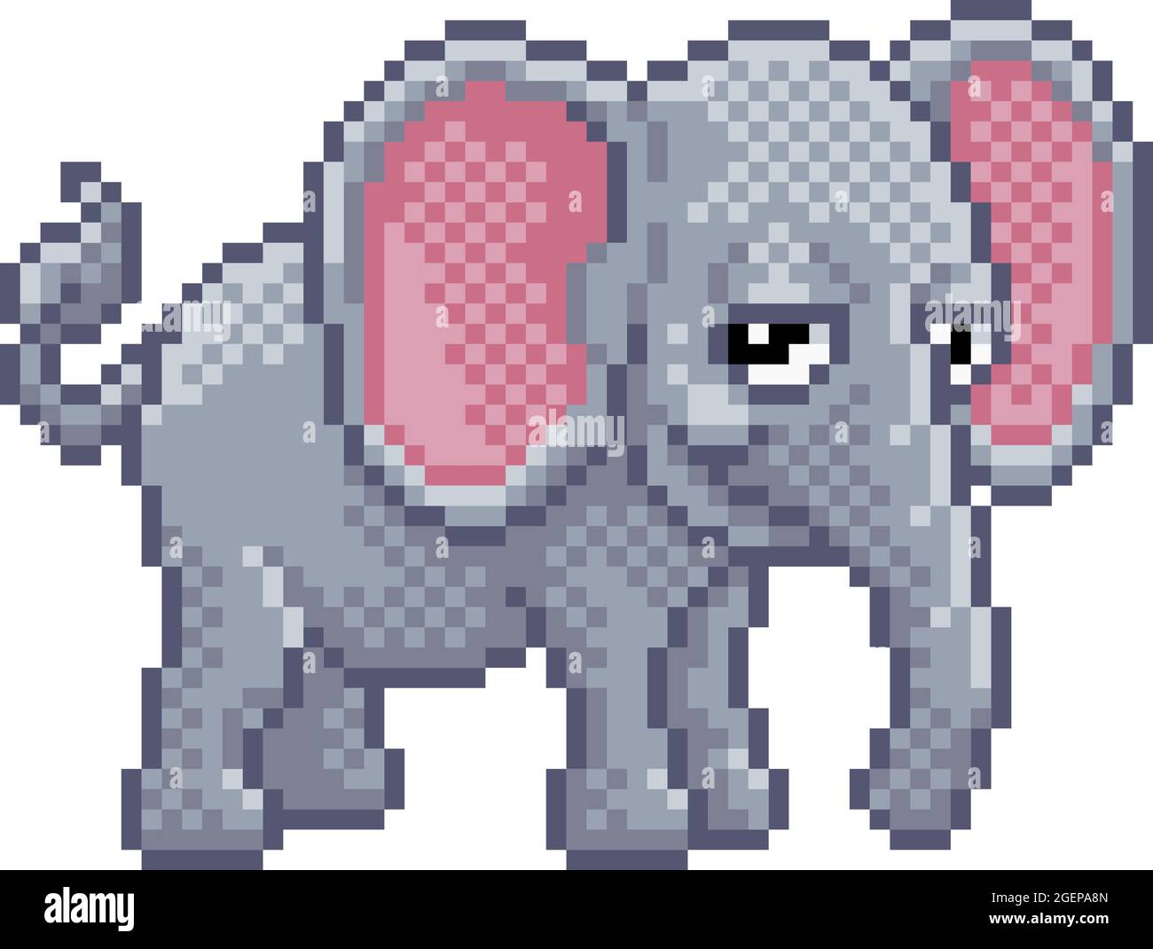 Dessin animé d'un jeu vidéo éléphant 8 bits Pixel Art Animal Illustration de Vecteur