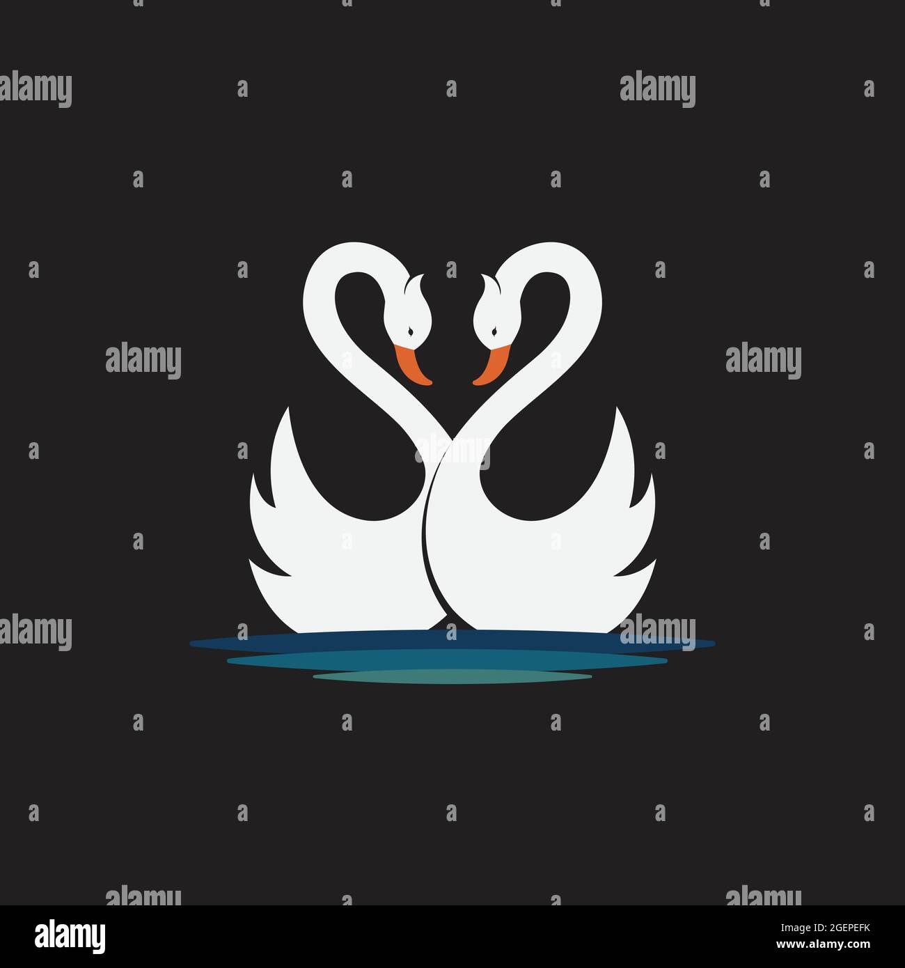 Vecteur de deux motifs de cygne blanc sur fond noir. Animaux sauvages. Oiseaux. Illustration vectorielle superposée facile à modifier. Illustration de Vecteur