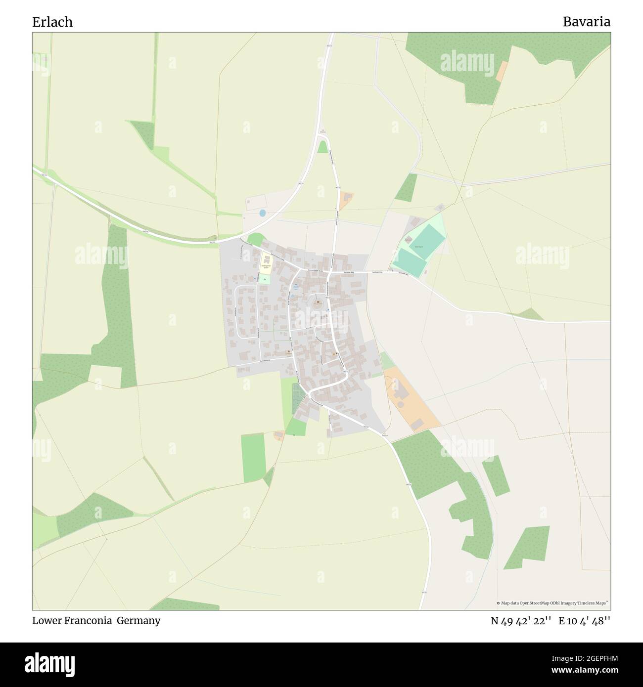 Erlach, Basse-Franconie, Allemagne, Bavière, N 49 42' 22'', E 10 4' 48'', carte, carte intemporelle publiée en 2021. Les voyageurs, les explorateurs et les aventuriers comme Florence Nightingale, David Livingstone, Ernest Shackleton, Lewis et Clark et Sherlock Holmes se sont appuyés sur des cartes pour planifier leurs voyages dans les coins les plus reculés du monde. Timeless Maps dresse la carte de la plupart des sites du monde, montrant ainsi la réalisation de grands rêves Banque D'Images