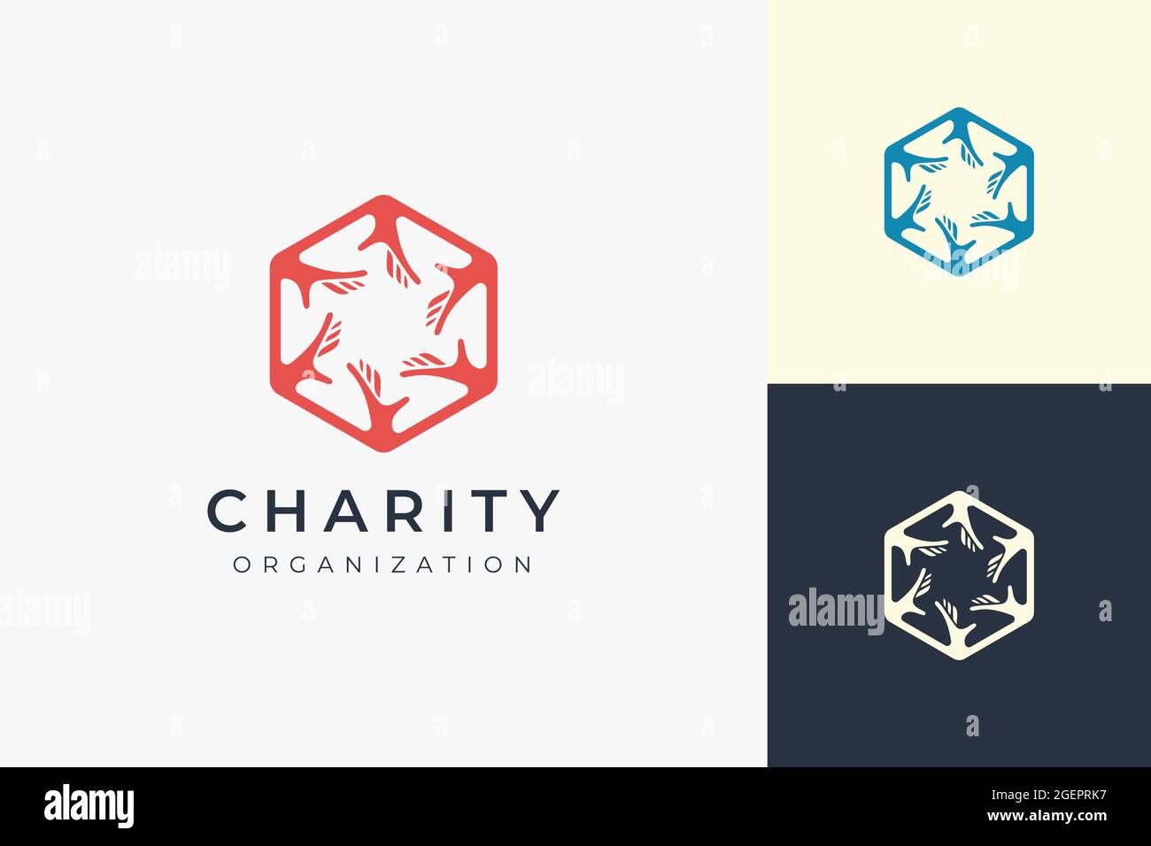 Modèle de logo solidarité ou Charité en forme d'hexagone et de main 6 Illustration de Vecteur