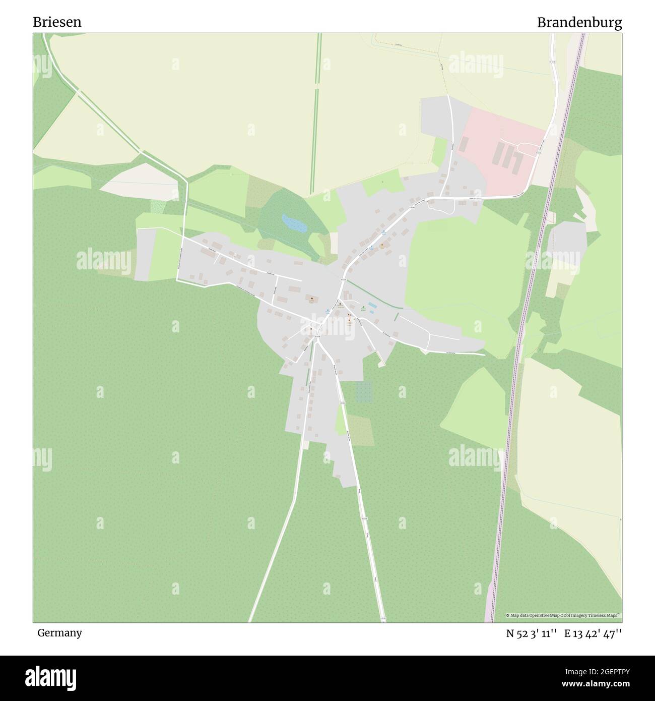 Briesen, Allemagne, Brandebourg, N 52 3' 11'', E 13 42' 47'', carte, carte intemporelle publiée en 2021. Les voyageurs, les explorateurs et les aventuriers comme Florence Nightingale, David Livingstone, Ernest Shackleton, Lewis et Clark et Sherlock Holmes se sont appuyés sur des cartes pour planifier leurs voyages dans les coins les plus reculés du monde. Timeless Maps dresse la carte de la plupart des sites du monde, montrant ainsi la réalisation de grands rêves Banque D'Images