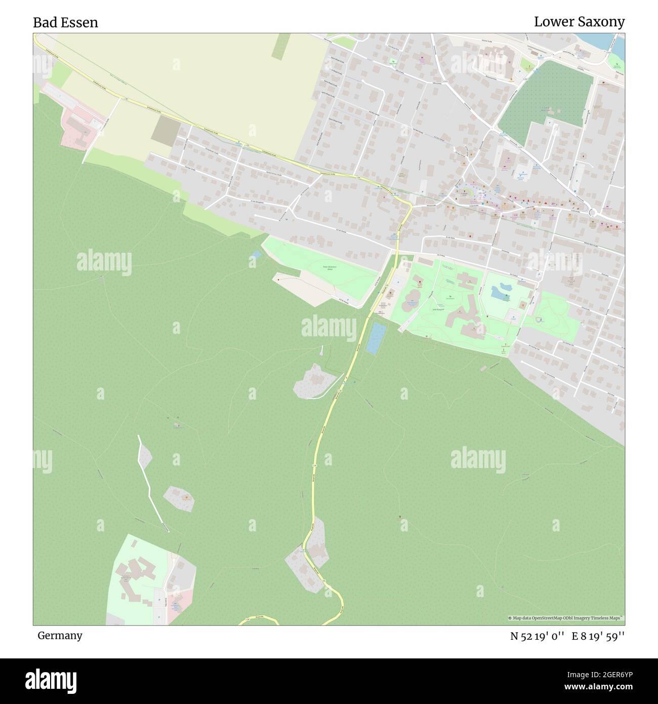 Bad Essen, Allemagne, Basse-Saxe, N 52 19' 0'', E 8 19' 59'', carte, carte intemporelle publiée en 2021. Les voyageurs, les explorateurs et les aventuriers comme Florence Nightingale, David Livingstone, Ernest Shackleton, Lewis et Clark et Sherlock Holmes se sont appuyés sur des cartes pour planifier leurs voyages dans les coins les plus reculés du monde. Timeless Maps dresse la carte de la plupart des sites du monde, montrant ainsi la réalisation de grands rêves Banque D'Images