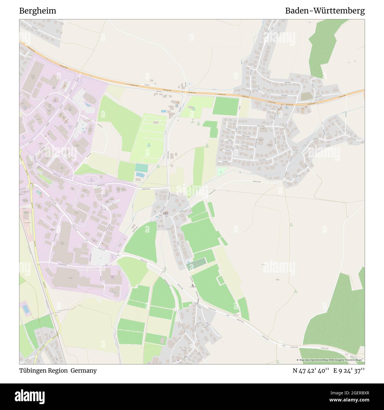 Bergheim, région de Tübingen, Allemagne, Bade-Wurtemberg, N 47 42' 40'', E 9 24' 37'', carte, carte intemporelle publiée en 2021. Les voyageurs, les explorateurs et les aventuriers comme Florence Nightingale, David Livingstone, Ernest Shackleton, Lewis et Clark et Sherlock Holmes se sont appuyés sur des cartes pour planifier leurs voyages dans les coins les plus reculés du monde. Timeless Maps dresse la carte de la plupart des sites du monde, montrant ainsi la réalisation de grands rêves Banque D'Images