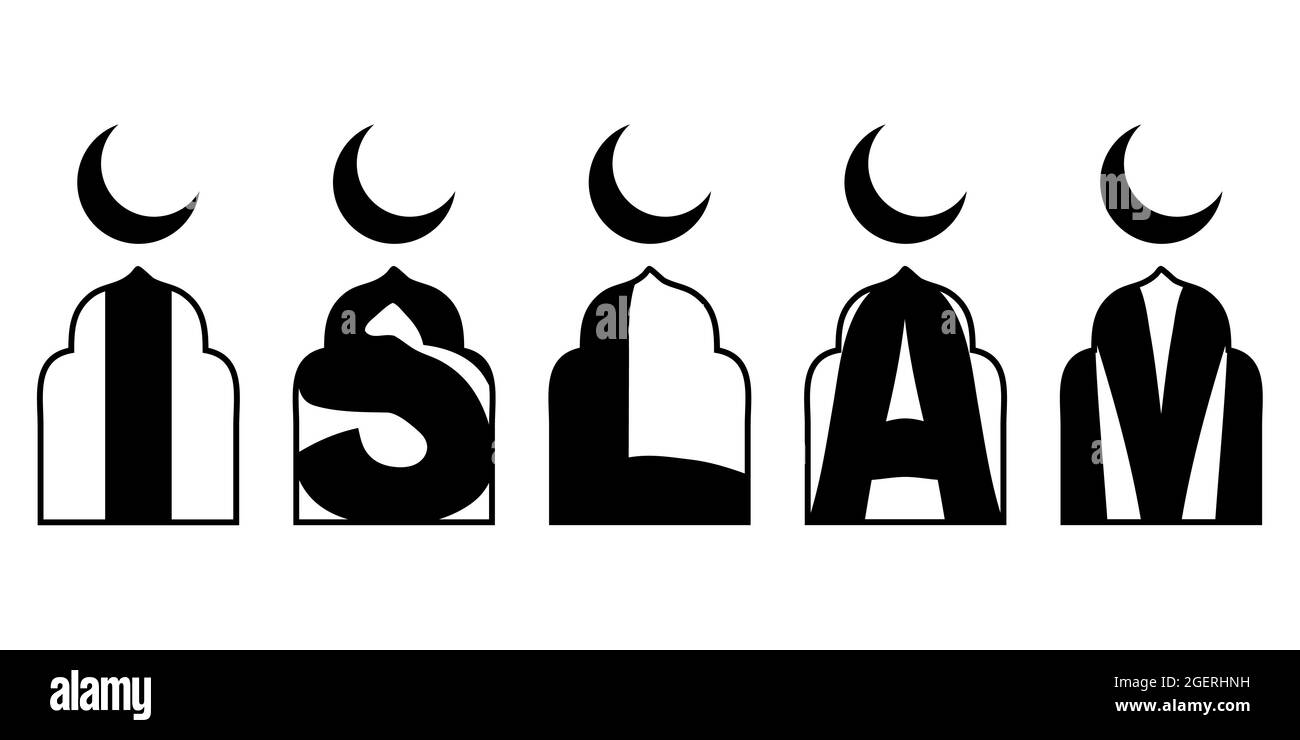 Le mot est ISLAM. Fenêtre d'objet décoratif vectoriel avec la lune Illustration de Vecteur