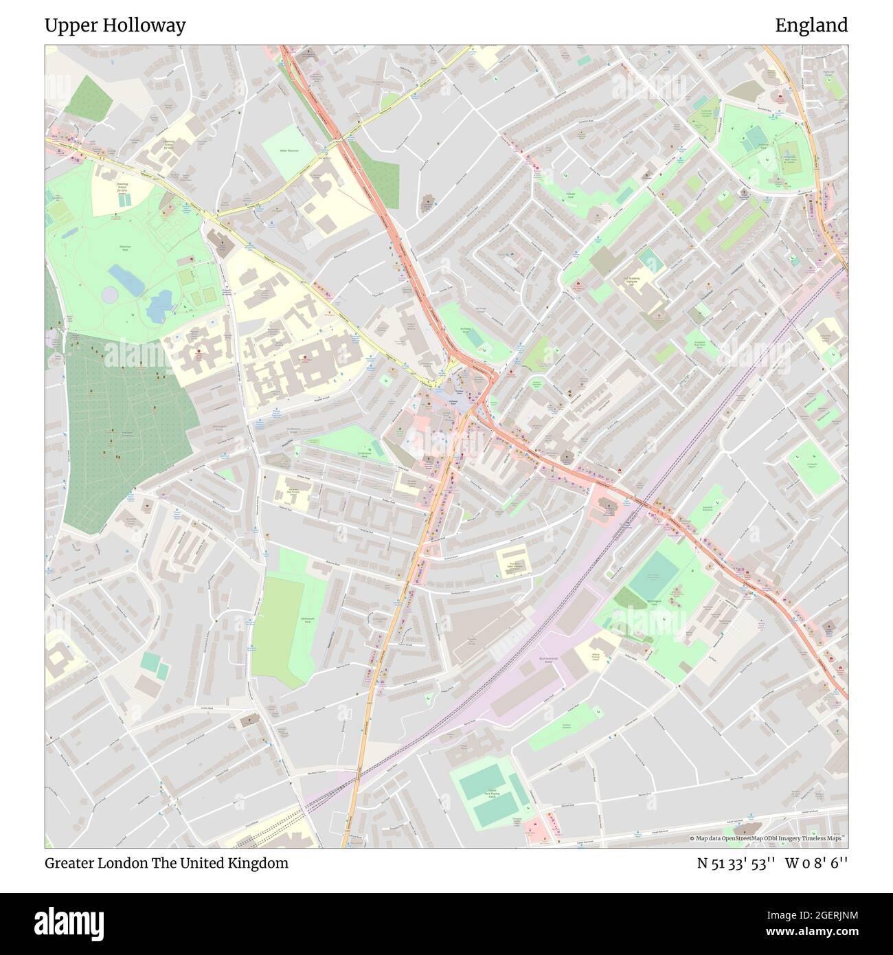 Upper Holloway, Greater London, Royaume-Uni, Angleterre, N 51 33' 53'', W 0 8' 6'', carte, Timeless carte publiée en 2021. Les voyageurs, les explorateurs et les aventuriers comme Florence Nightingale, David Livingstone, Ernest Shackleton, Lewis et Clark et Sherlock Holmes se sont appuyés sur des cartes pour planifier leurs voyages dans les coins les plus reculés du monde. Timeless Maps dresse la carte de la plupart des sites du monde, montrant ainsi la réalisation de grands rêves Banque D'Images