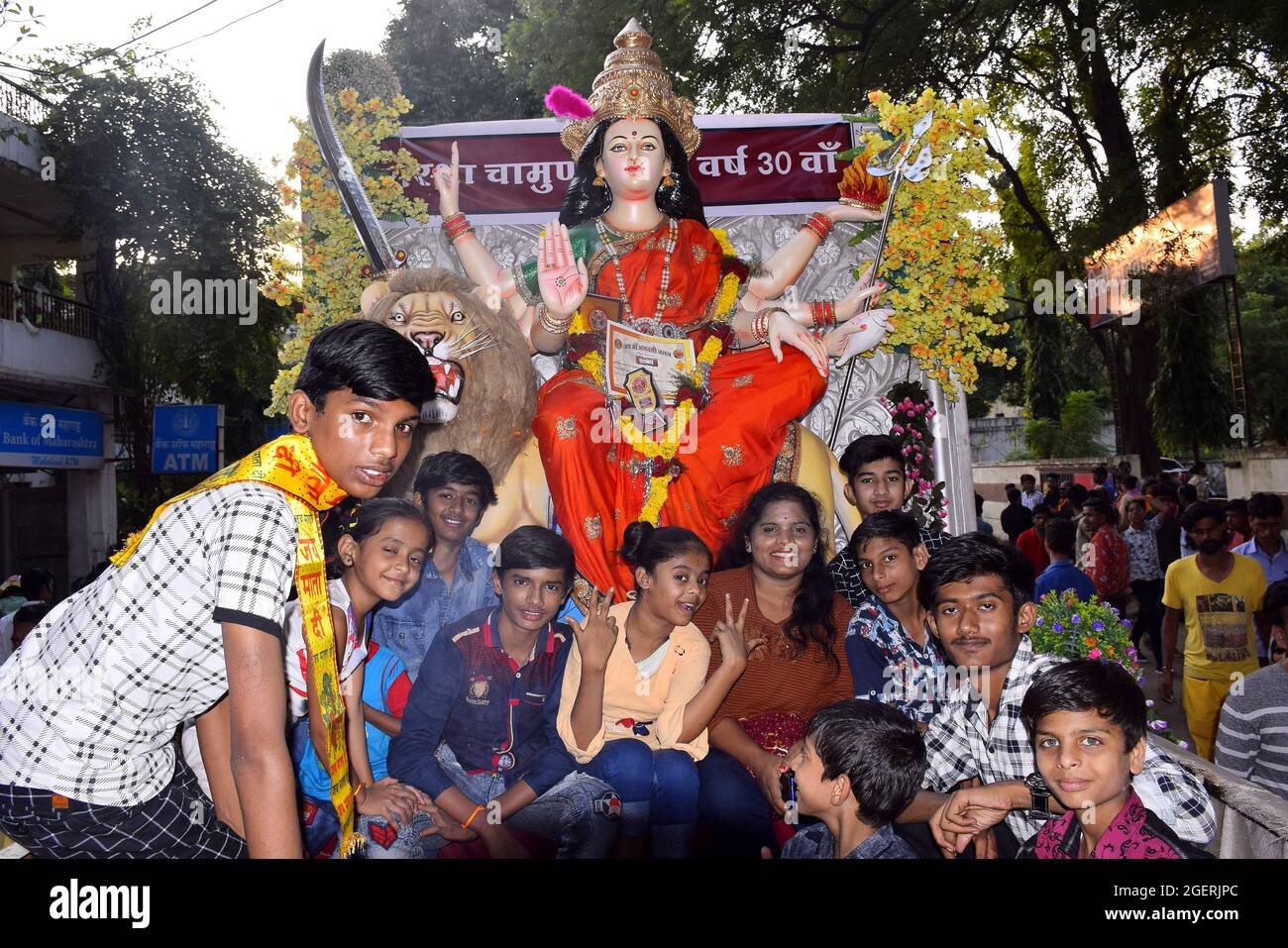 09-10-2019, Dewas, Madhya Pradesh, Inde. Contexte Festival et tableau de Durga Puja. Sculpture de la déesse hindoue Durga. Banque D'Images