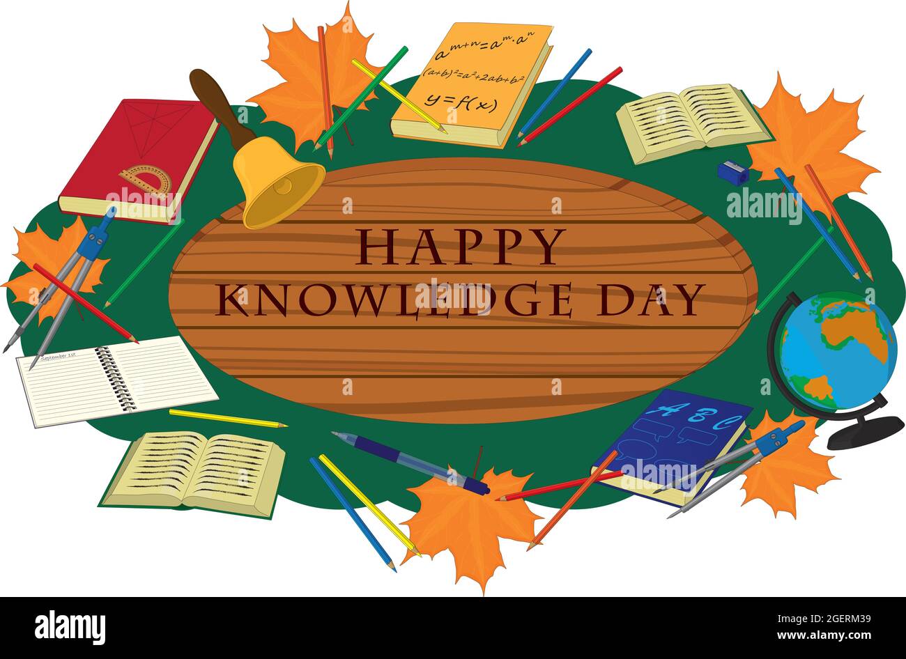 Happy Knowledge day panneau en bois décoré avec des fournitures scolaires illustration vectorielle Illustration de Vecteur