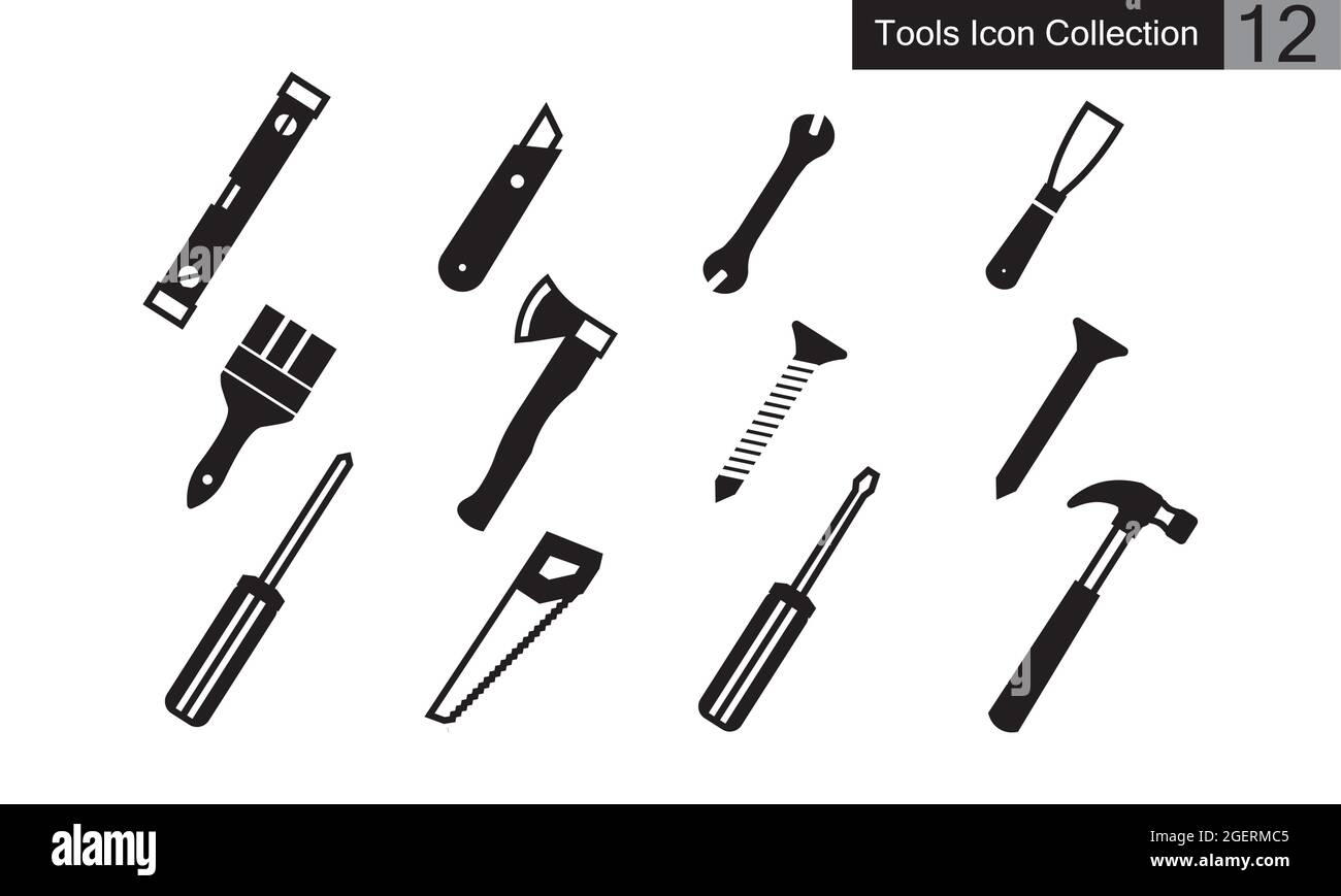 Icône des outils de construction définir une image vectorielle de style simple Illustration de Vecteur
