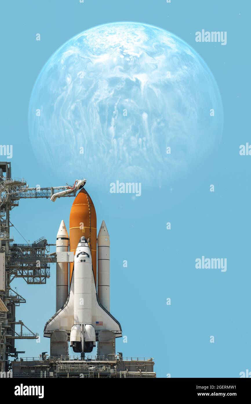 Décollage de la navette spatiale sur une mission. Éléments de cette image fournie par la NASA. Banque D'Images