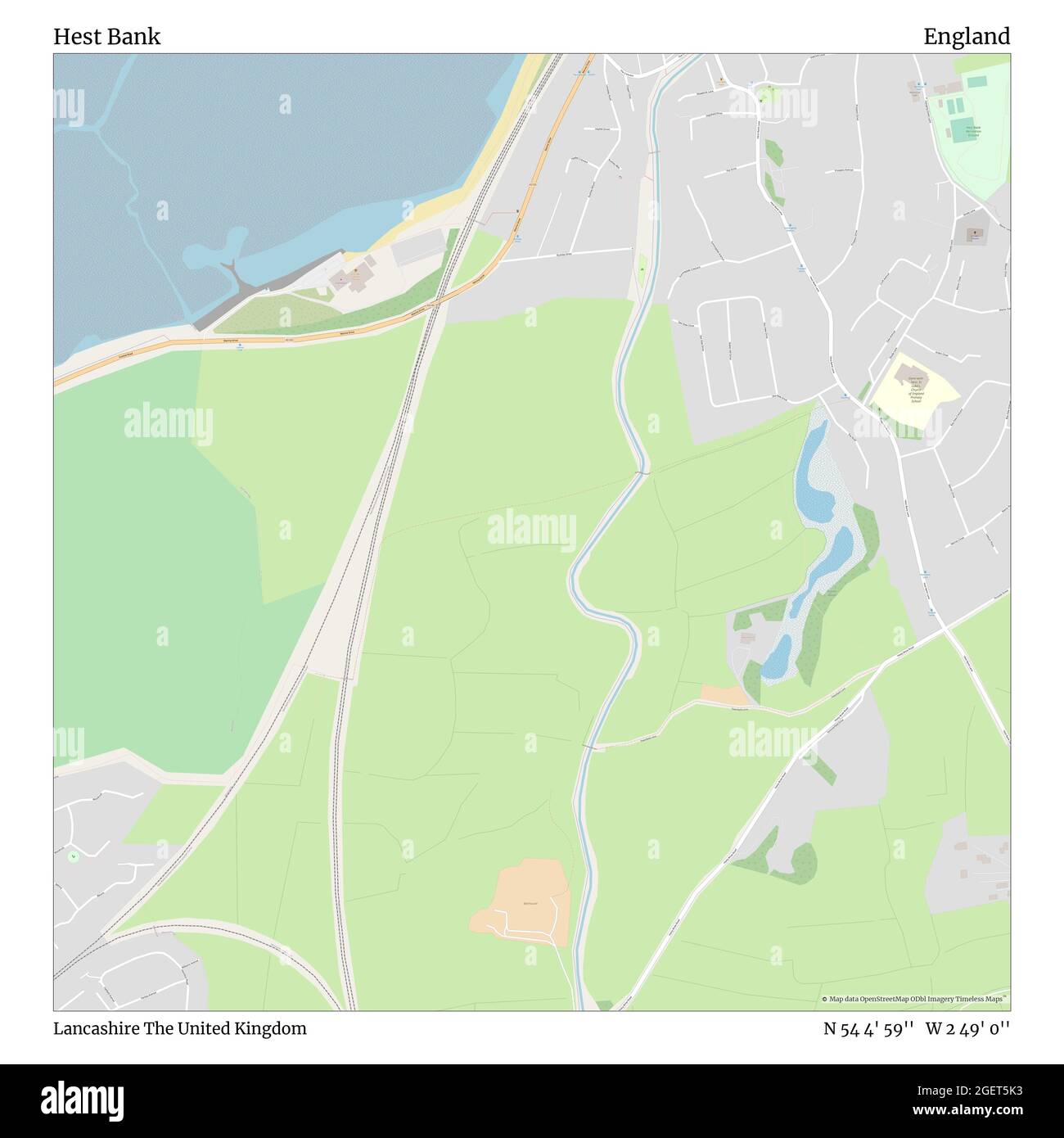 HEST Bank, Lancashire, Royaume-Uni, Angleterre, N 54 4' 59'', W 2 49' 0'', carte, Timeless Map publié en 2021. Les voyageurs, les explorateurs et les aventuriers comme Florence Nightingale, David Livingstone, Ernest Shackleton, Lewis et Clark et Sherlock Holmes se sont appuyés sur des cartes pour planifier leurs voyages dans les coins les plus reculés du monde. Timeless Maps dresse la carte de la plupart des sites du monde, montrant ainsi la réalisation de grands rêves Banque D'Images