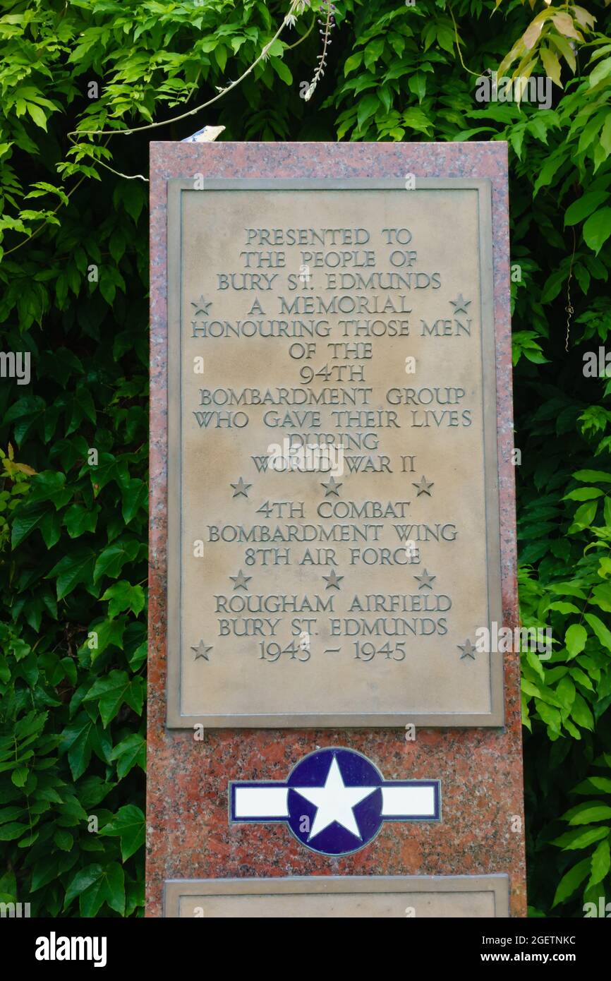 American Air Force, mémorial de la Seconde Guerre mondiale. Bury St edmunds, Suffolk, Angleterre Banque D'Images