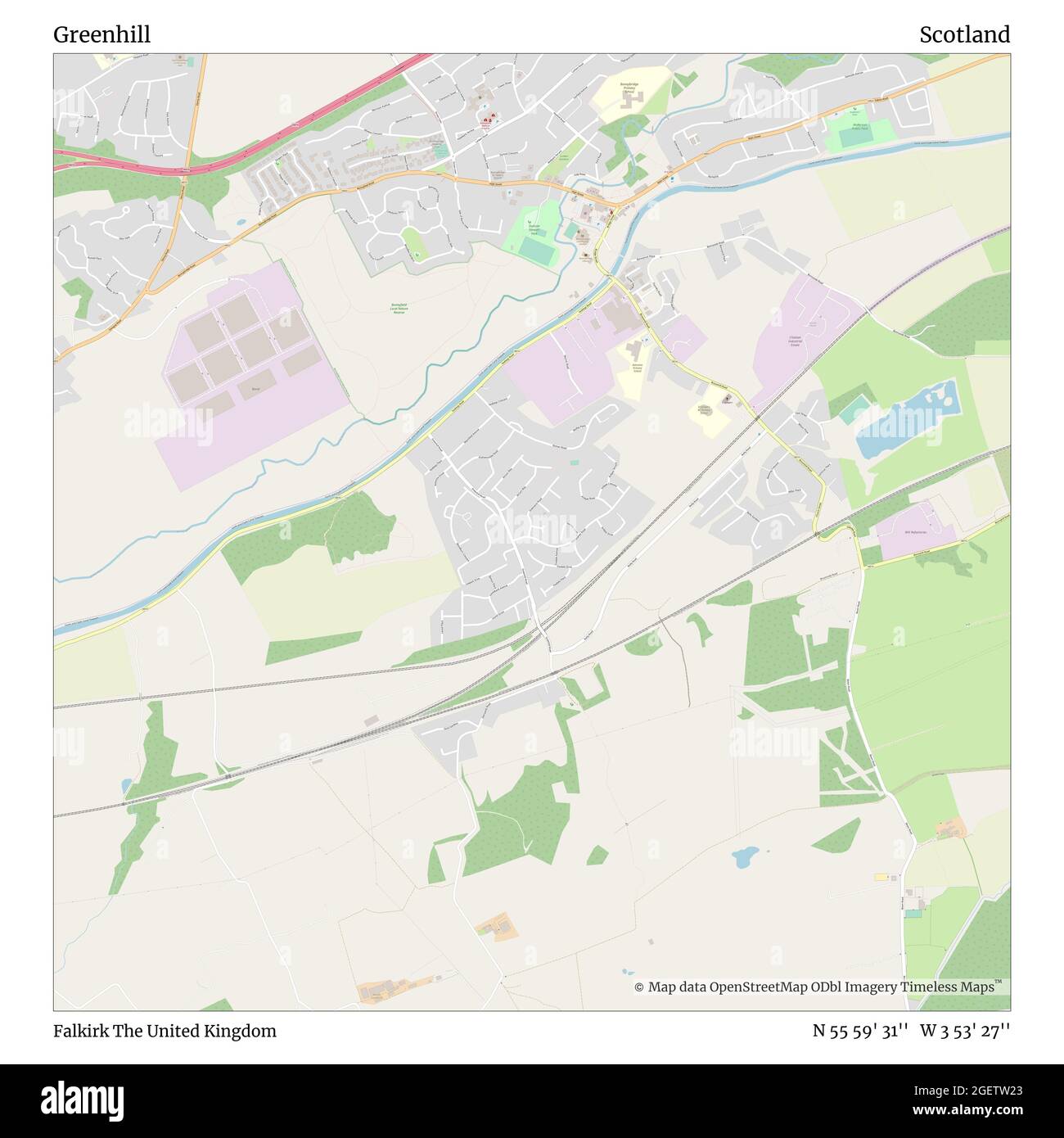 Greenhill, Falkirk, Royaume-Uni, Écosse, N 55 59' 31'', W 3 53' 27'', carte, Timeless Map publié en 2021. Les voyageurs, les explorateurs et les aventuriers comme Florence Nightingale, David Livingstone, Ernest Shackleton, Lewis et Clark et Sherlock Holmes se sont appuyés sur des cartes pour planifier leurs voyages dans les coins les plus reculés du monde. Timeless Maps dresse la carte de la plupart des sites du monde, montrant ainsi la réalisation de grands rêves Banque D'Images