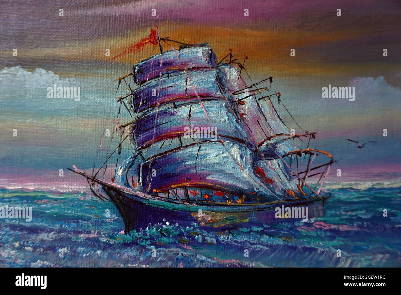 art huile peinture voilier , barque en mer de thaïlande , junk boat , junk boat Banque D'Images