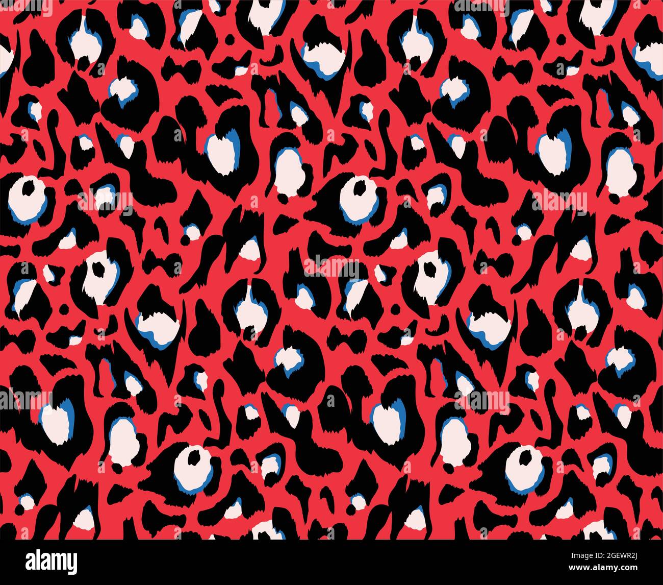 Conception de motif léopard, fond d'illustration vectorielle. Motif animal. Couleurs rouge, bleu, blanc, noir. Imprimé textile. Illustration de Vecteur