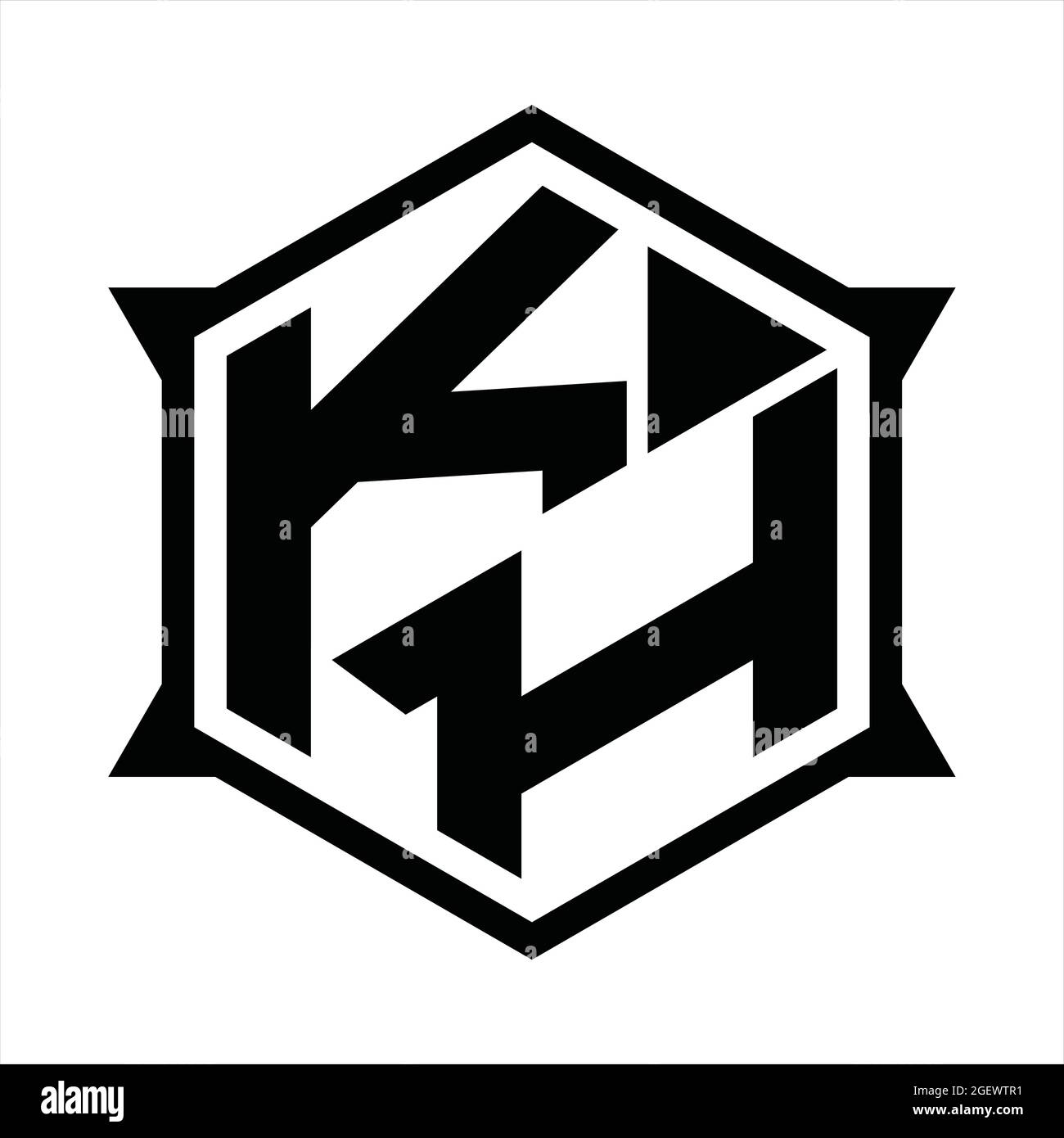 Monogramme KH logo avec gabarit de conception de forme hexagonale et pointue Illustration de Vecteur