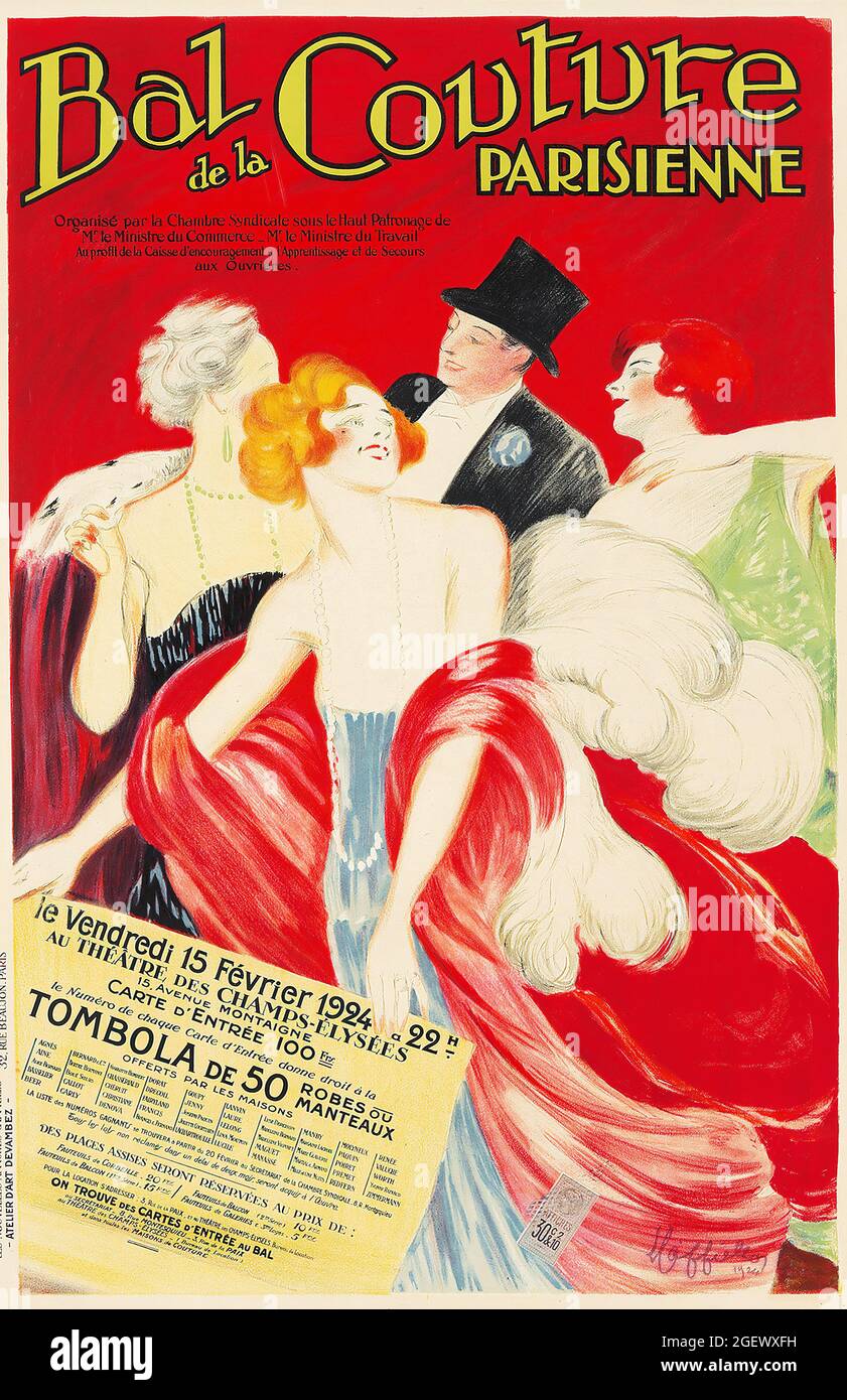 Bal de la Couture parisienne (1924) affiche ancienne - Leonetto Cappiello.Affiche publicitaire. Banque D'Images