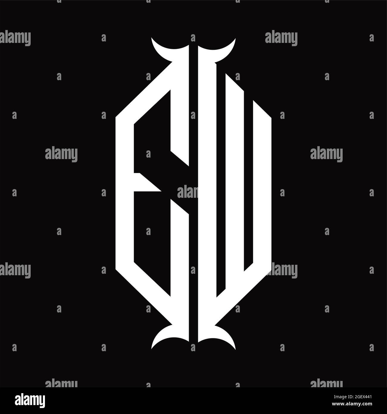 Monogramme EW avec forme de diamant sur fond noir Illustration de Vecteur