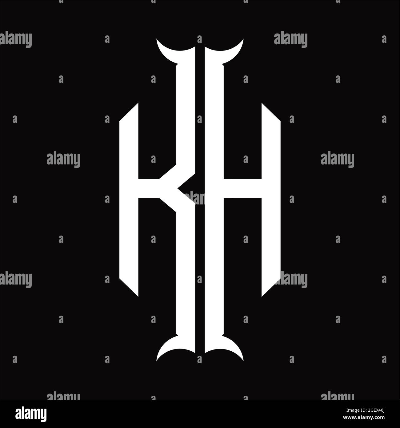 Logo KH monogramme en forme de losange sur fond noir Illustration de Vecteur