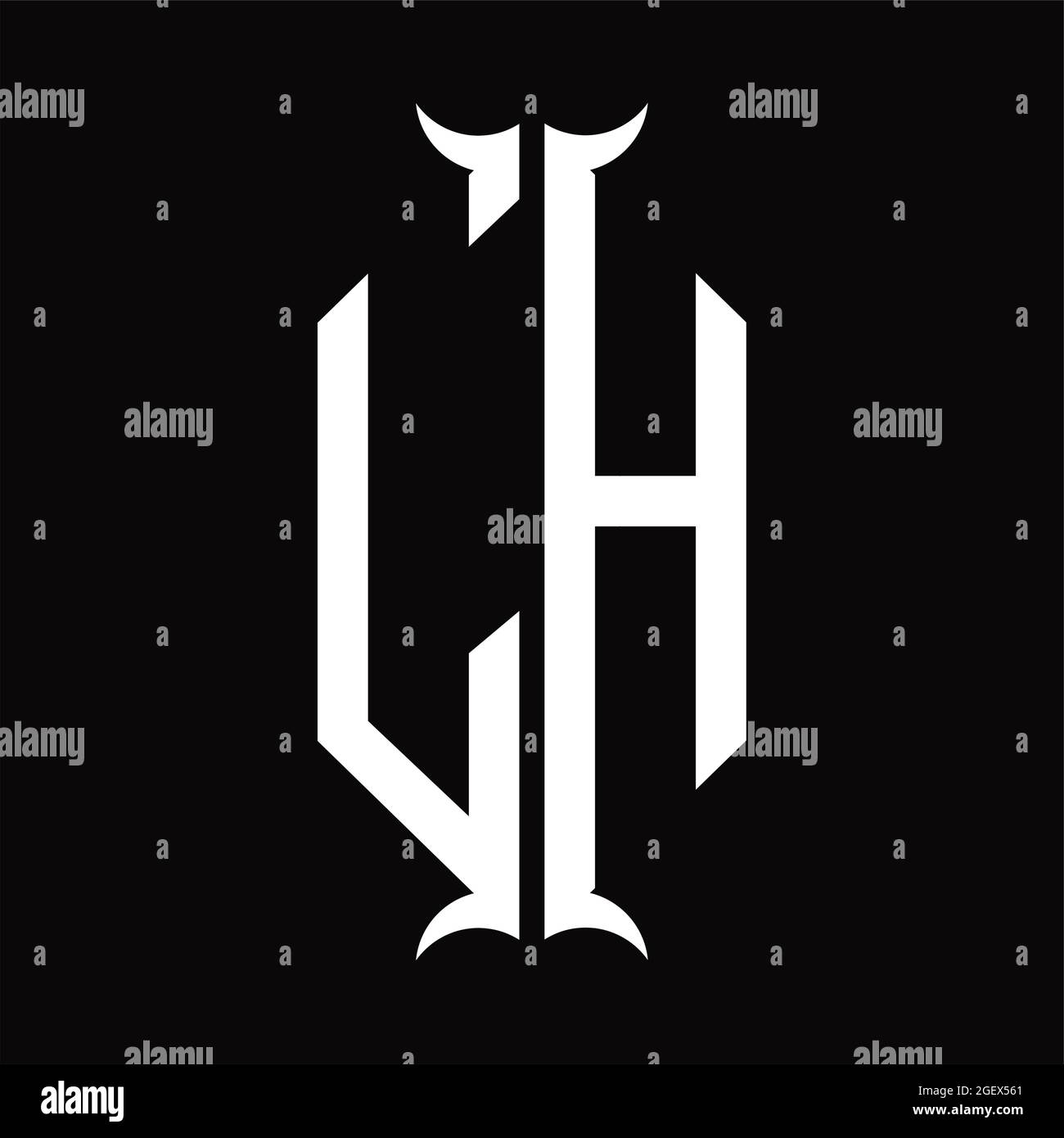 Logo LH monogramme avec modèle en forme de corne Illustration de Vecteur