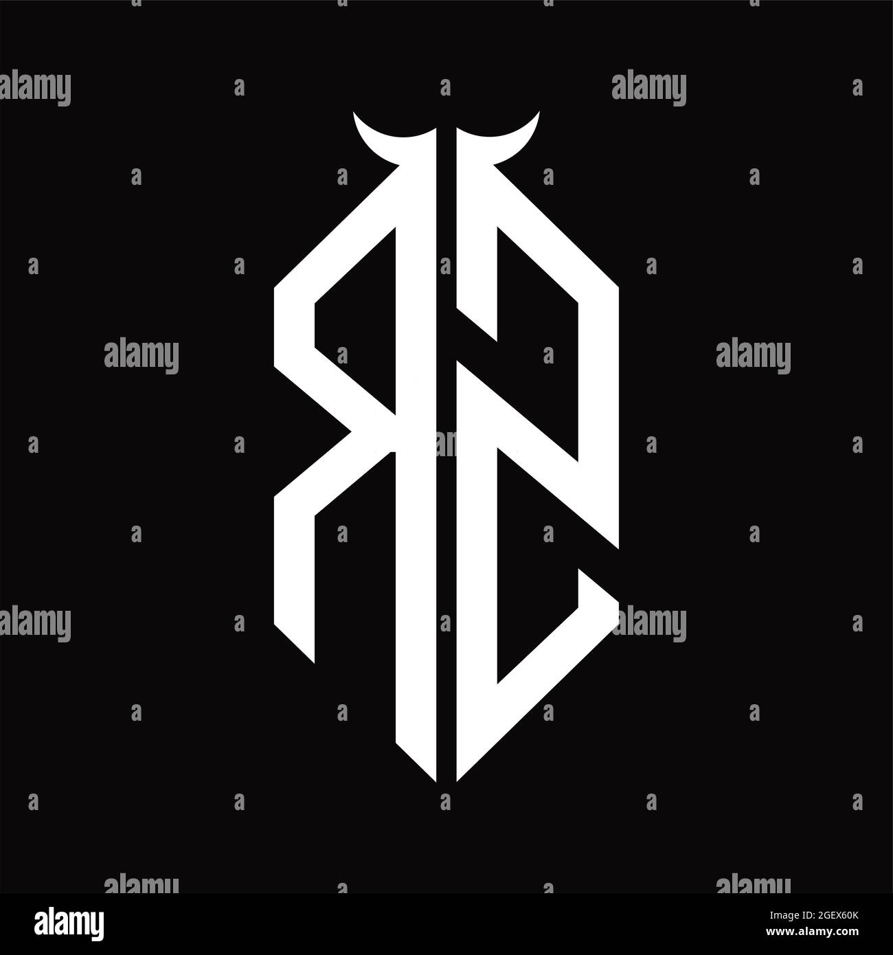 Monogramme logo RS avec modèle noir et blanc isolé en forme de corne sur fond noir Illustration de Vecteur