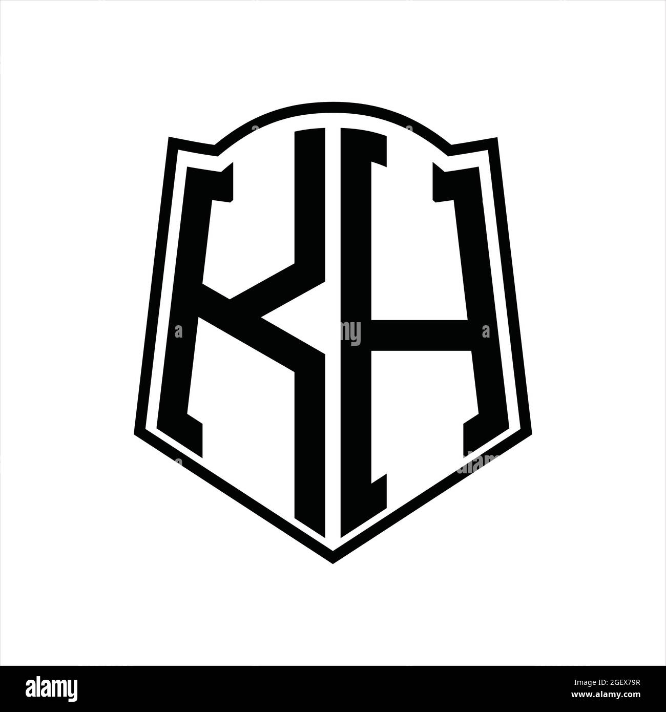 Logo KH monogramme avec forme de bouclier modèle de fond noir isolé Illustration de Vecteur