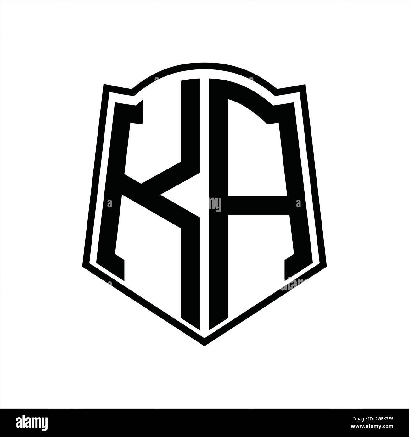 KA logo monogramme avec forme de bouclier isolé fond noir modèle de conception Illustration de Vecteur