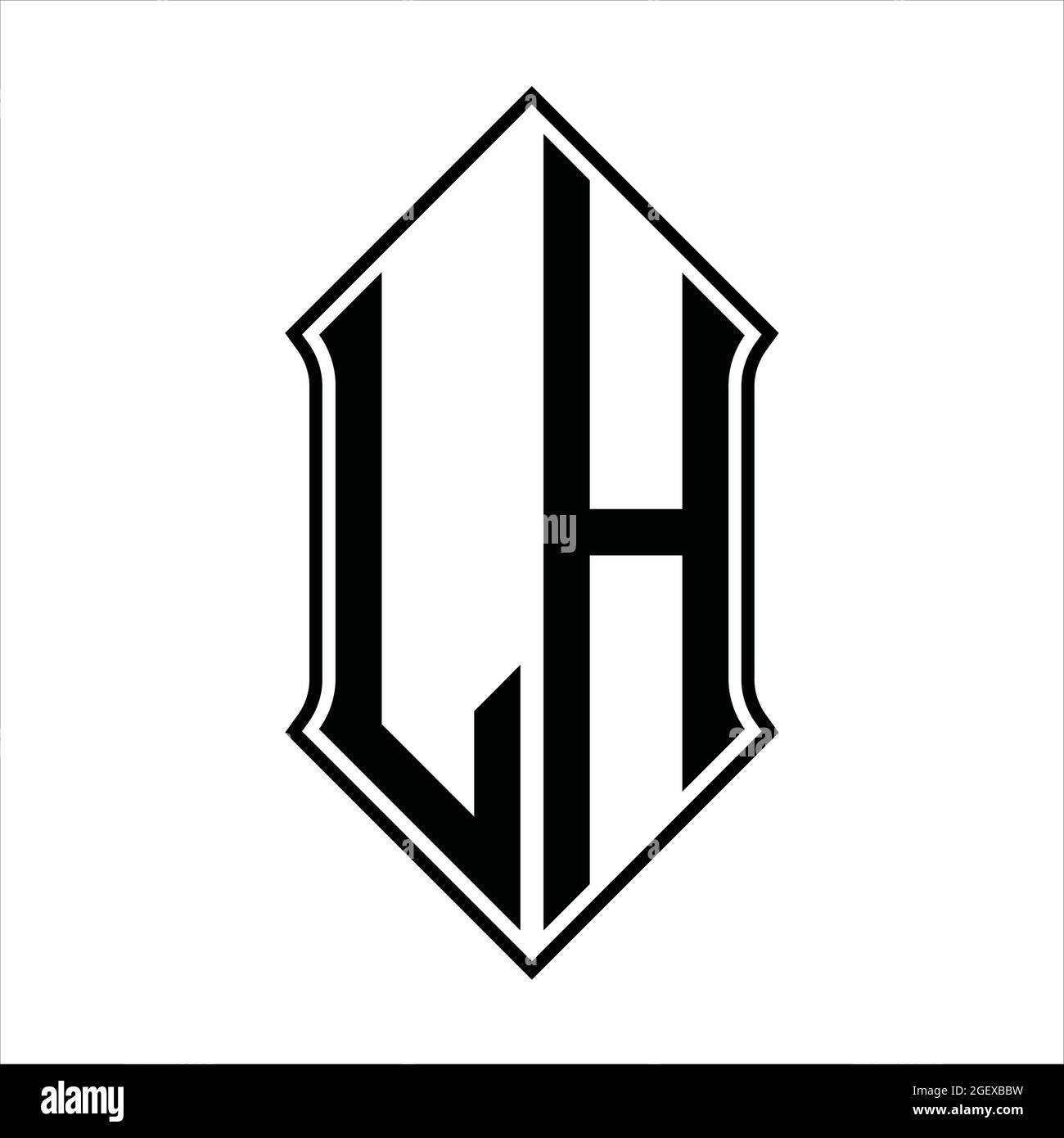 Logo LH monogramme avec forme de protection et contour noir modèle de conception vecteur icône résumé Illustration de Vecteur