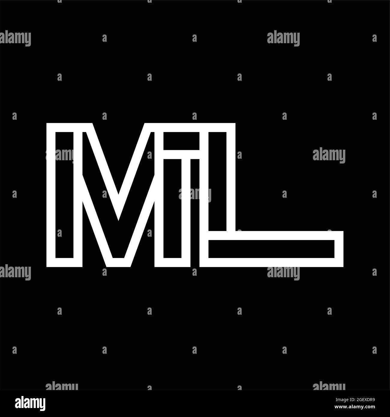ML logo lettre monogramme avec bouclier et modèle de forme de coupe de fond noir Illustration de Vecteur