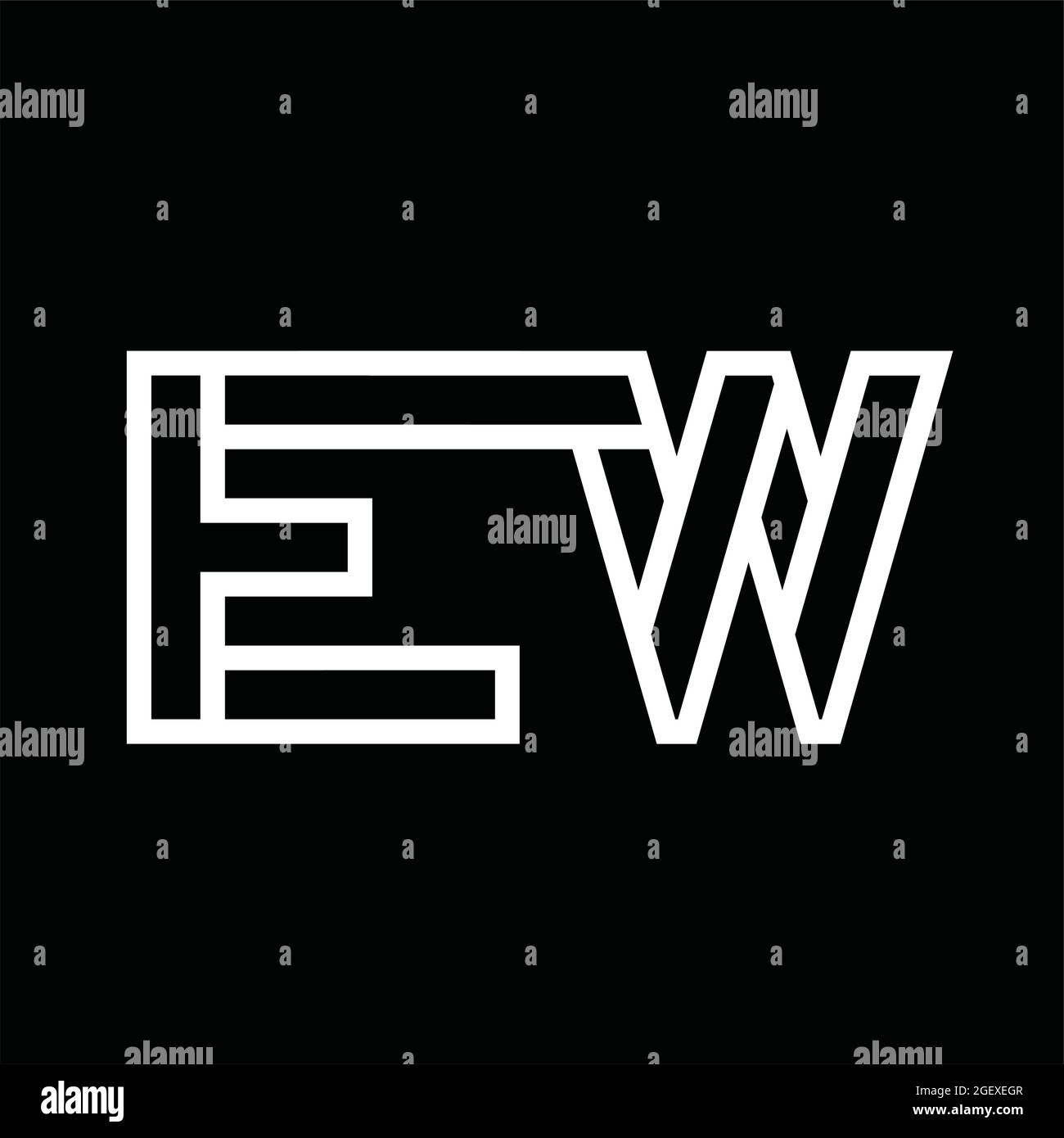 Monogramme du logo EW avec espace négatif de style de ligne sur fond noir Illustration de Vecteur