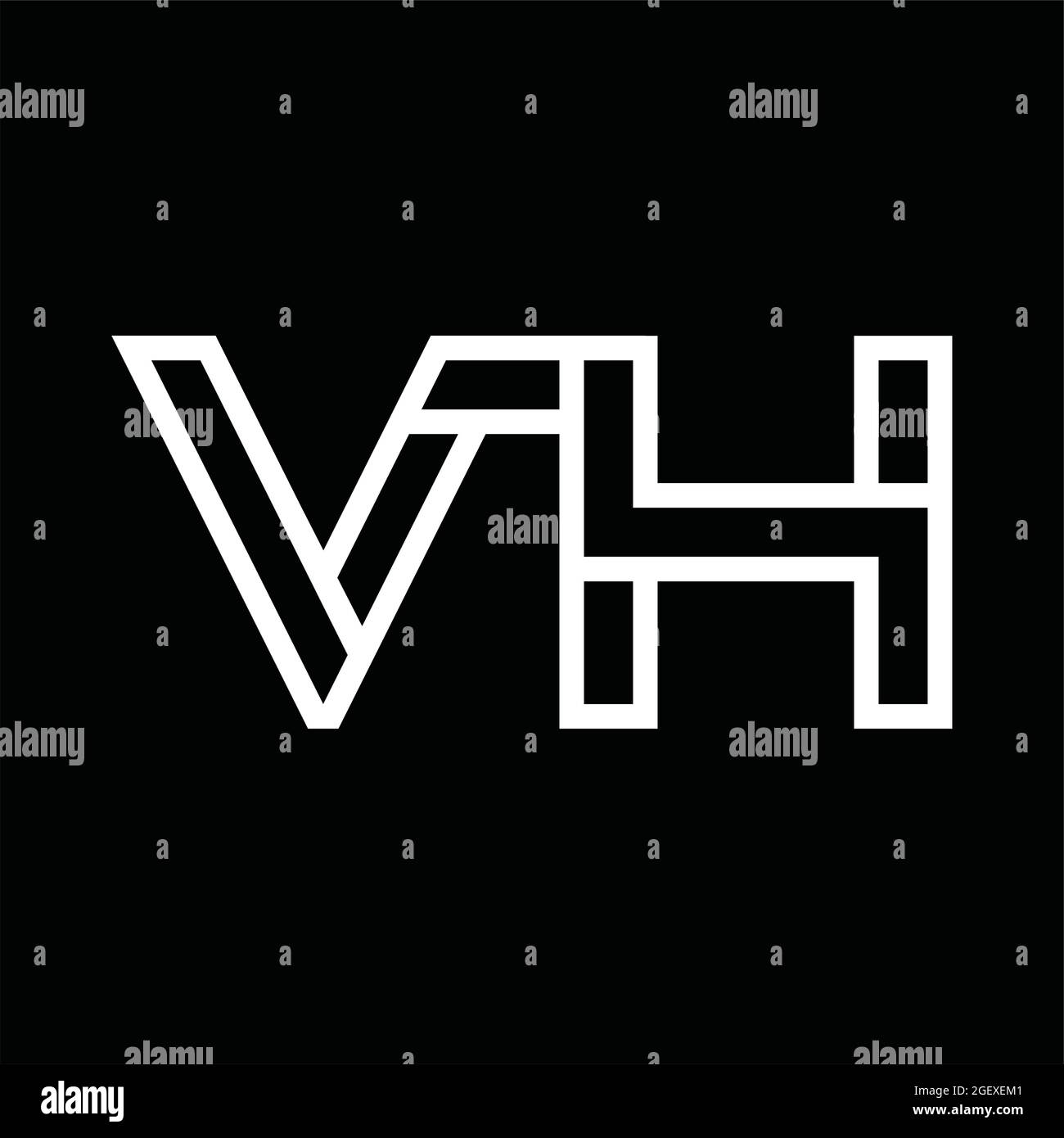 Logo VH monogramme avec espace négatif de style de ligne sur le fond noir Illustration de Vecteur